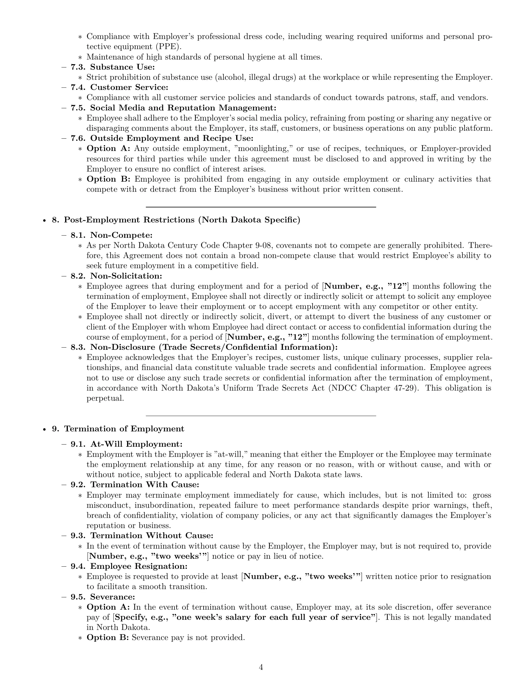 Preview page 4 of Pro North Dakota chef employment contract template