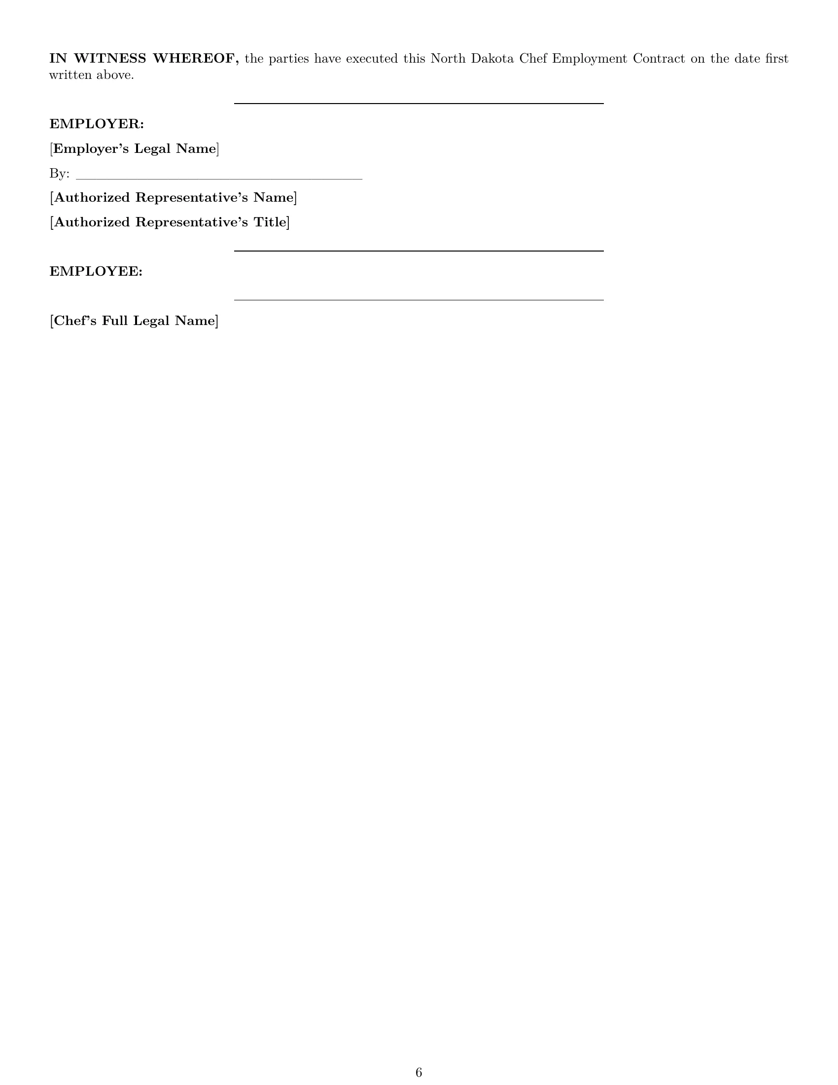 Preview page 6 of Pro North Dakota chef employment contract template