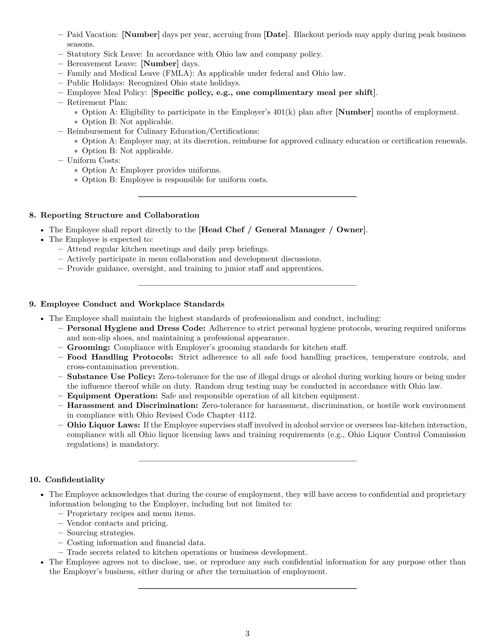 Preview page 3 of Pro Ohio chef employment contract template