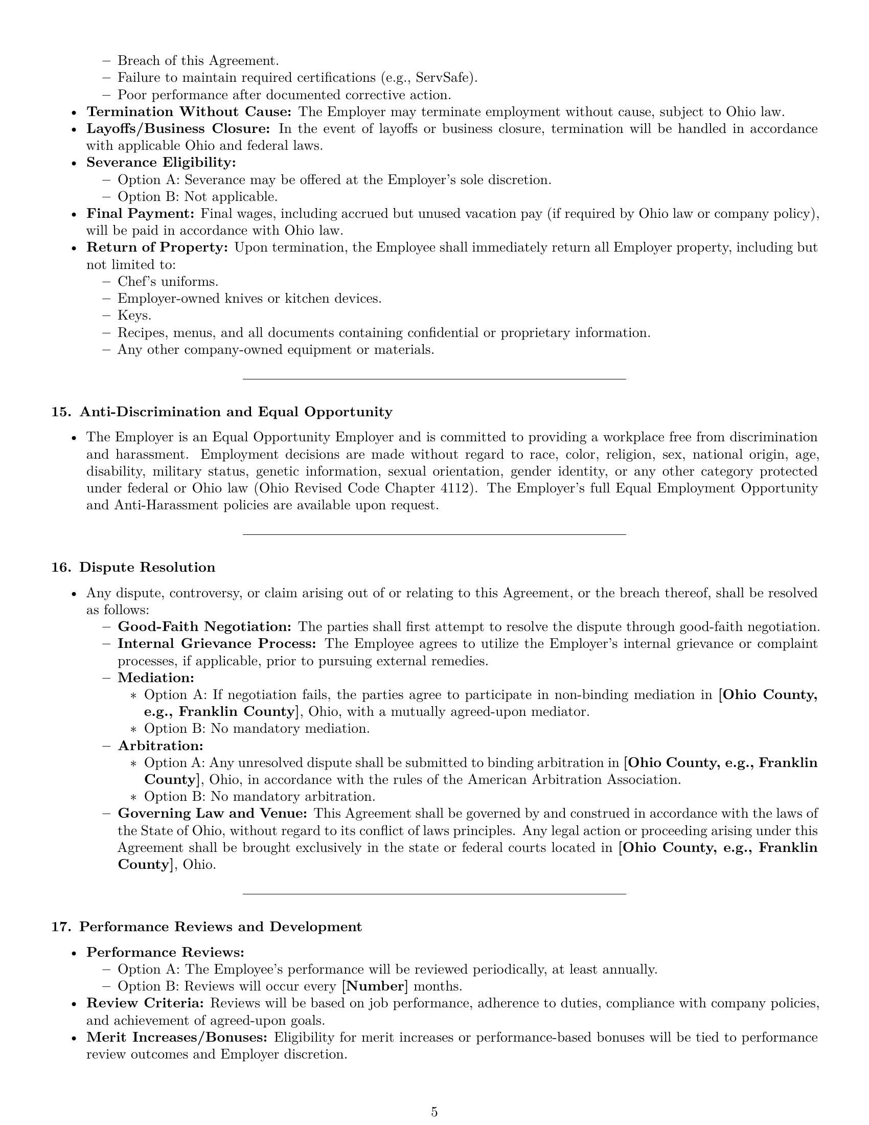 Preview page 5 of Pro Ohio chef employment contract template
