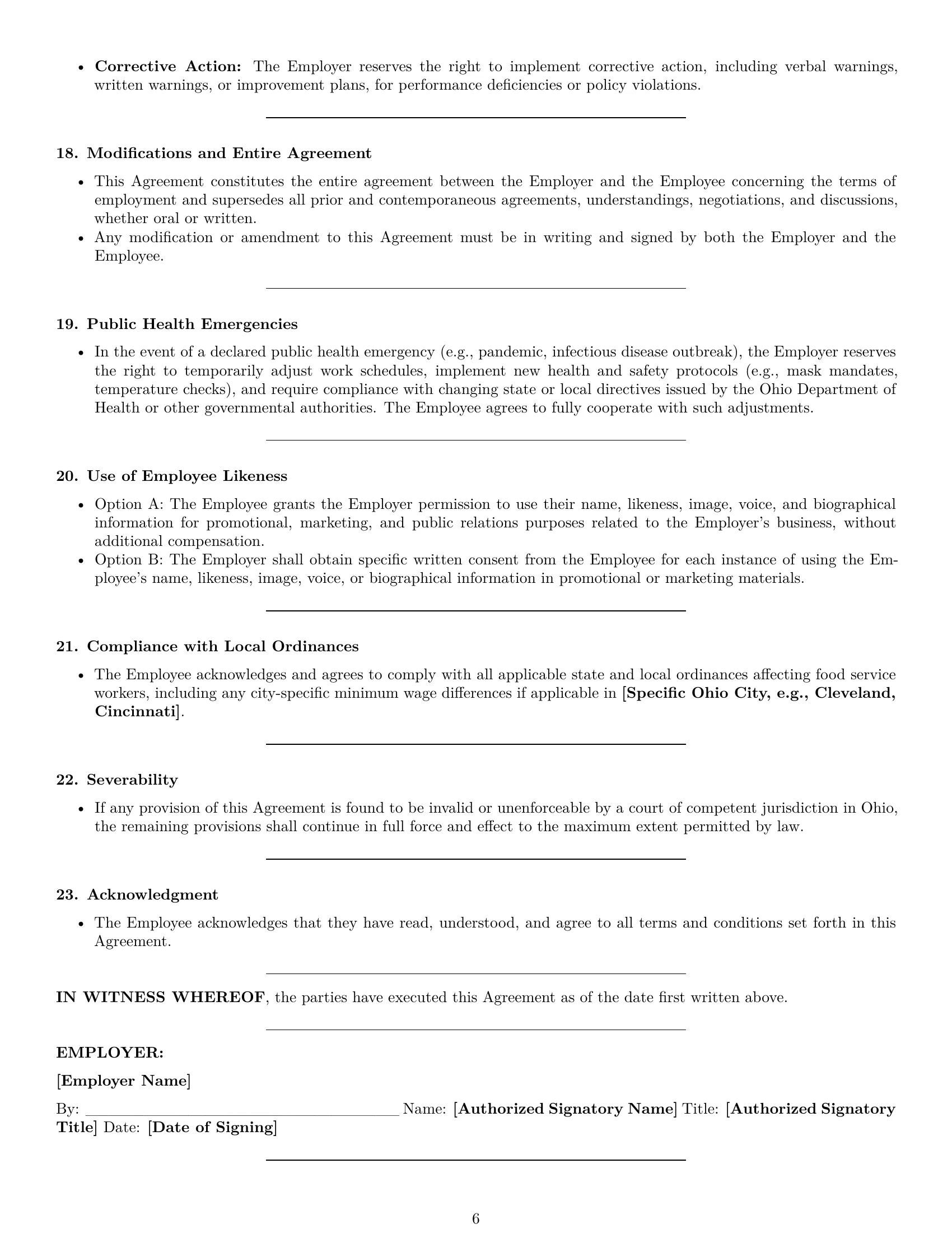 Preview page 6 of Pro Ohio chef employment contract template