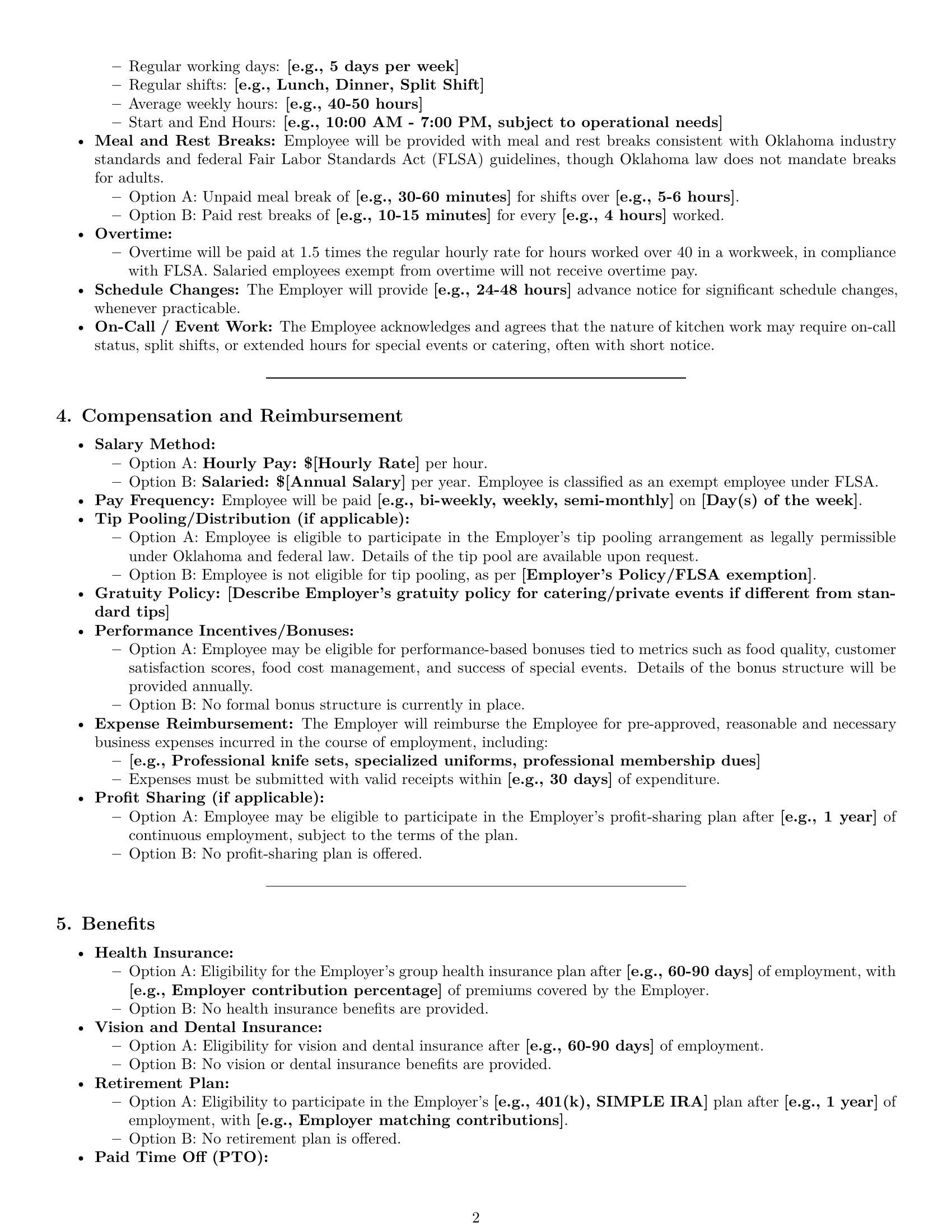 Preview page 2 of Pro Oklahoma chef employment contract template