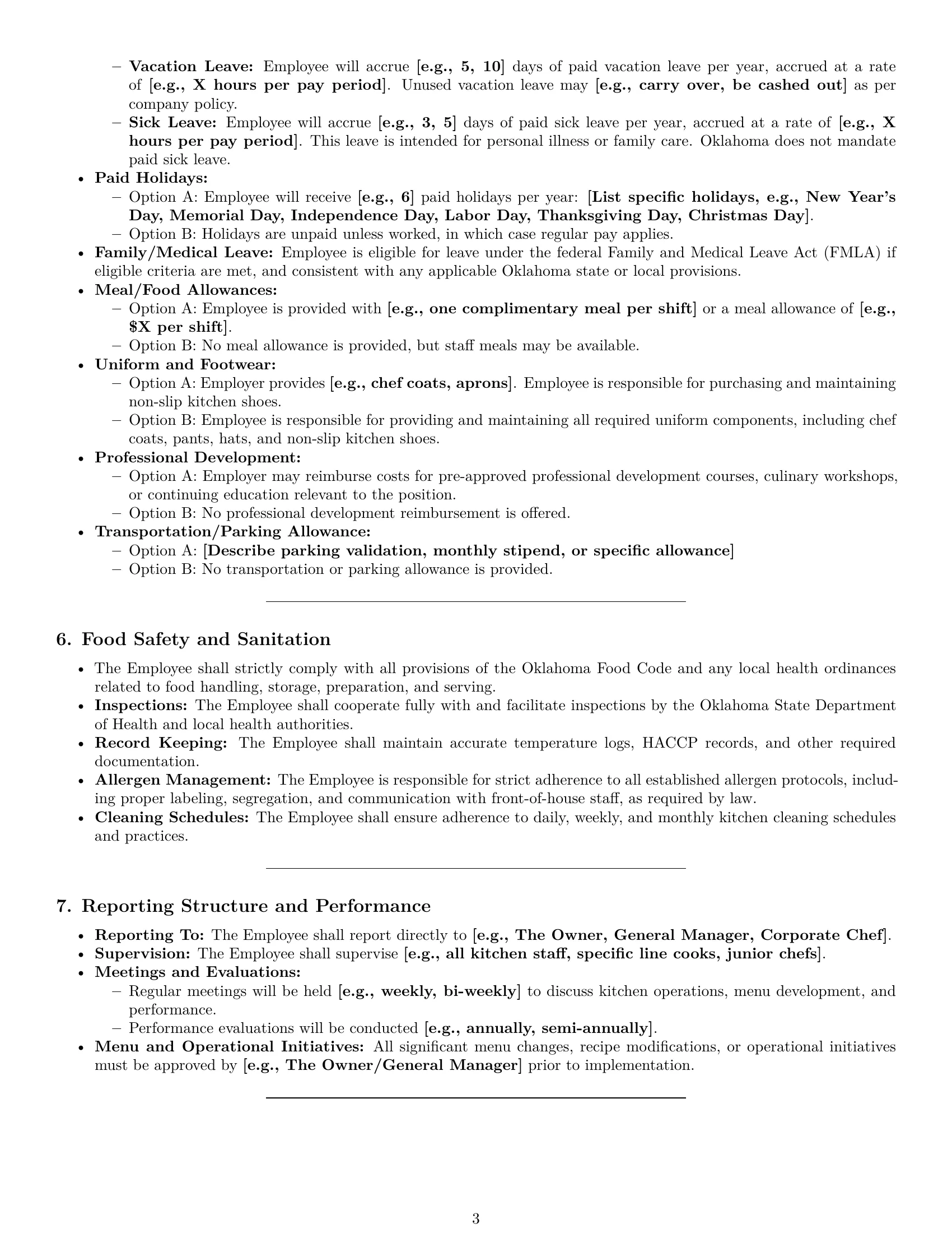 Preview page 3 of Pro Oklahoma chef employment contract template