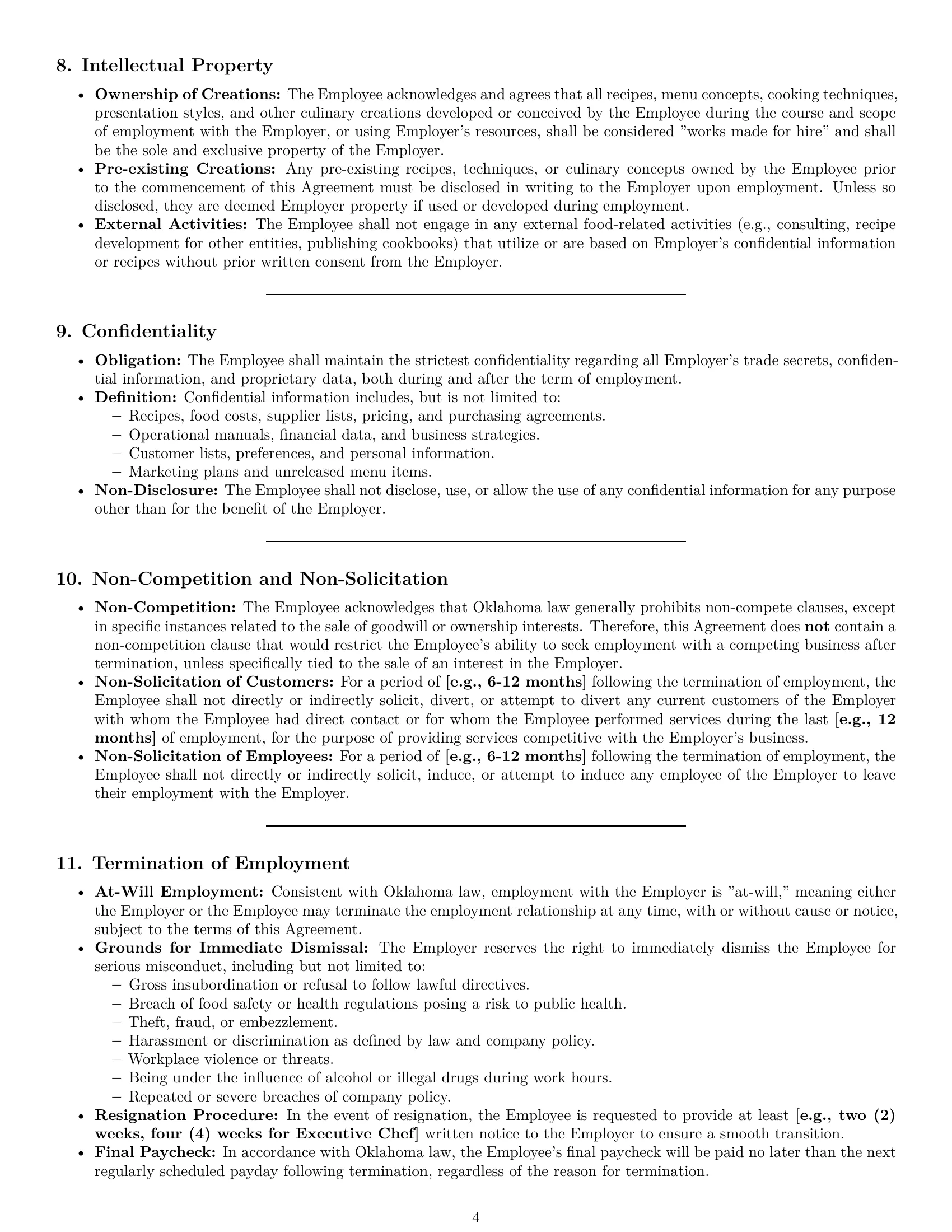 Preview page 4 of Pro Oklahoma chef employment contract template