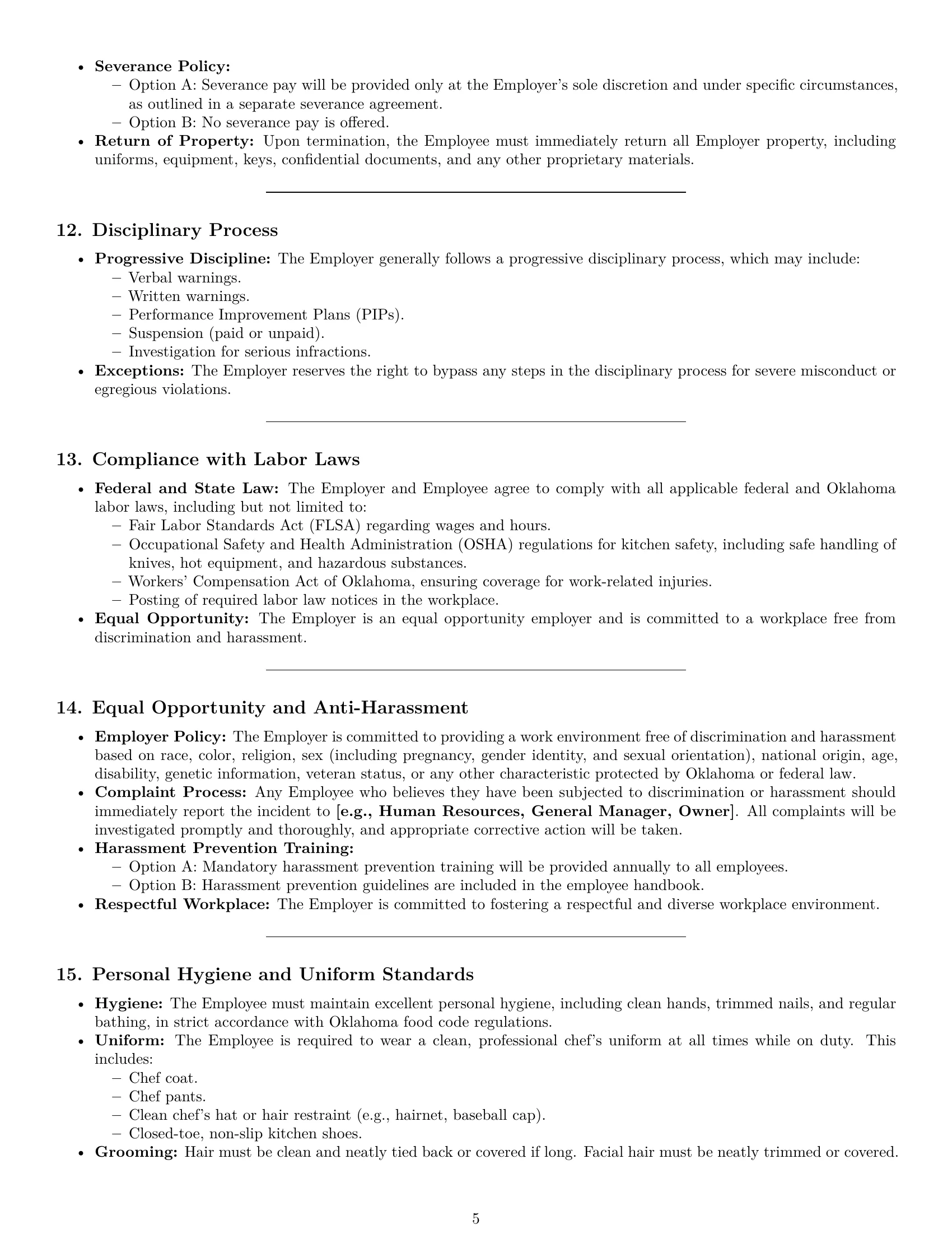 Preview page 5 of Pro Oklahoma chef employment contract template