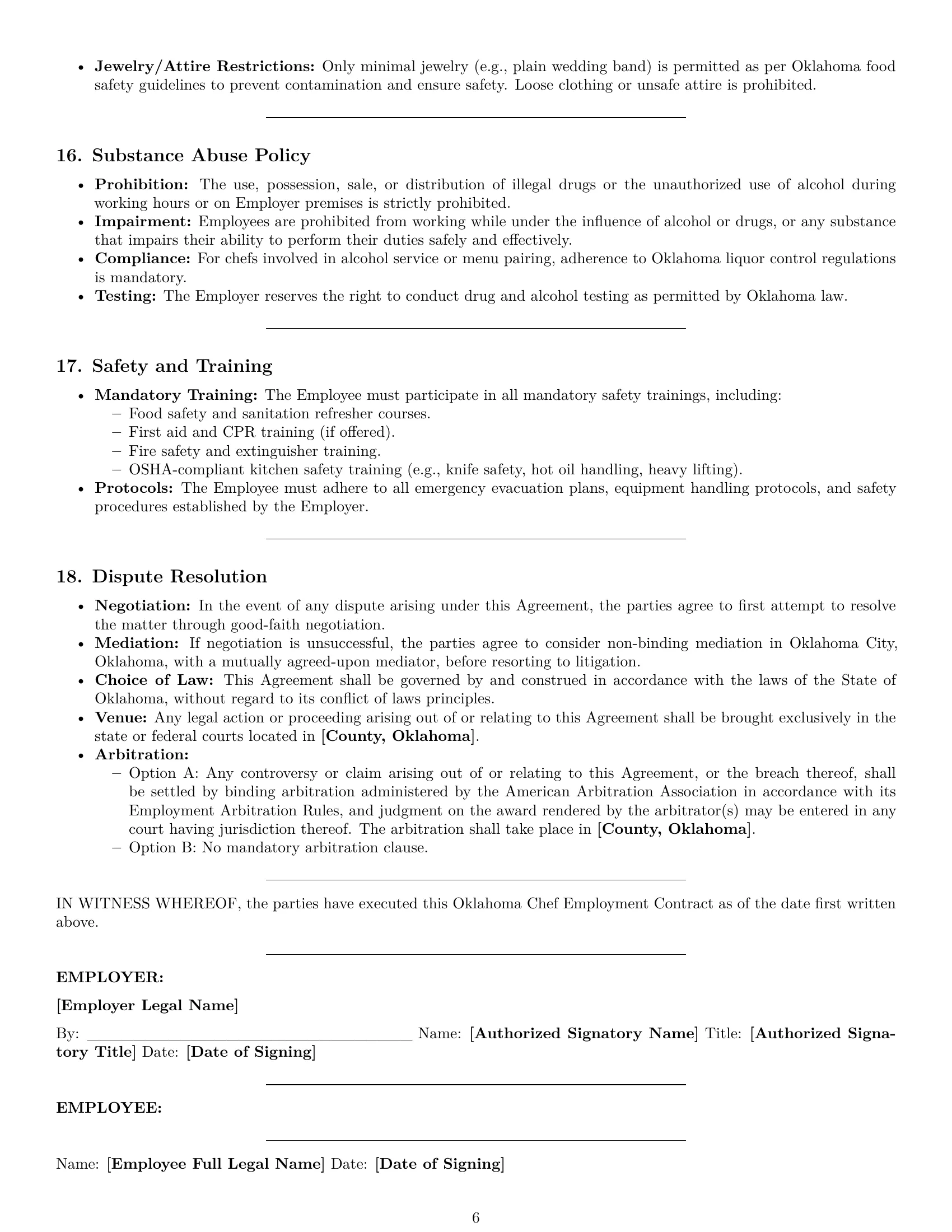 Preview page 6 of Pro Oklahoma chef employment contract template