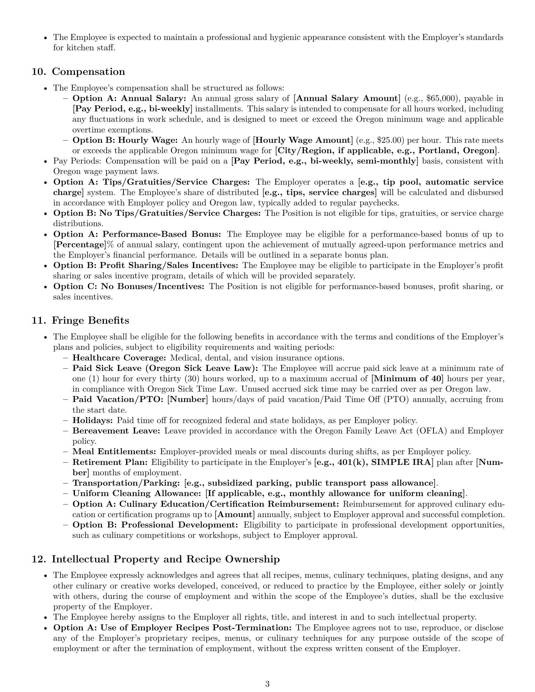 Preview page 3 of Pro Oregon chef employment contract template