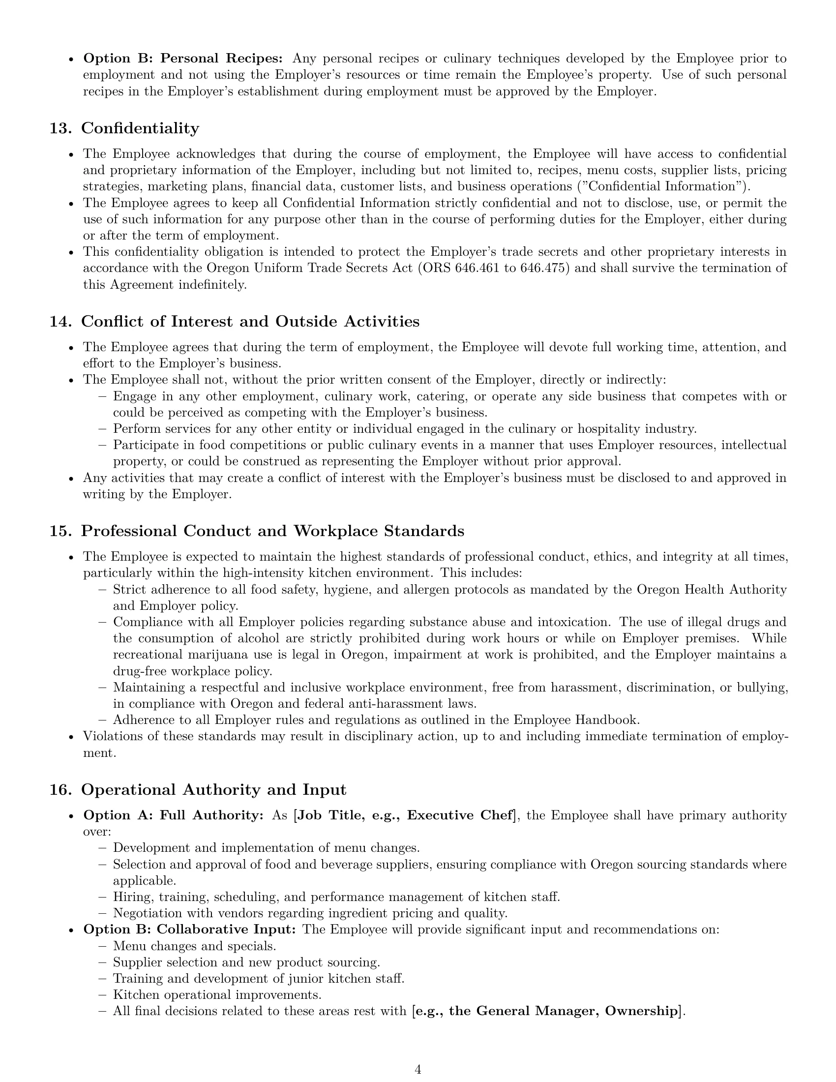 Preview page 4 of Pro Oregon chef employment contract template