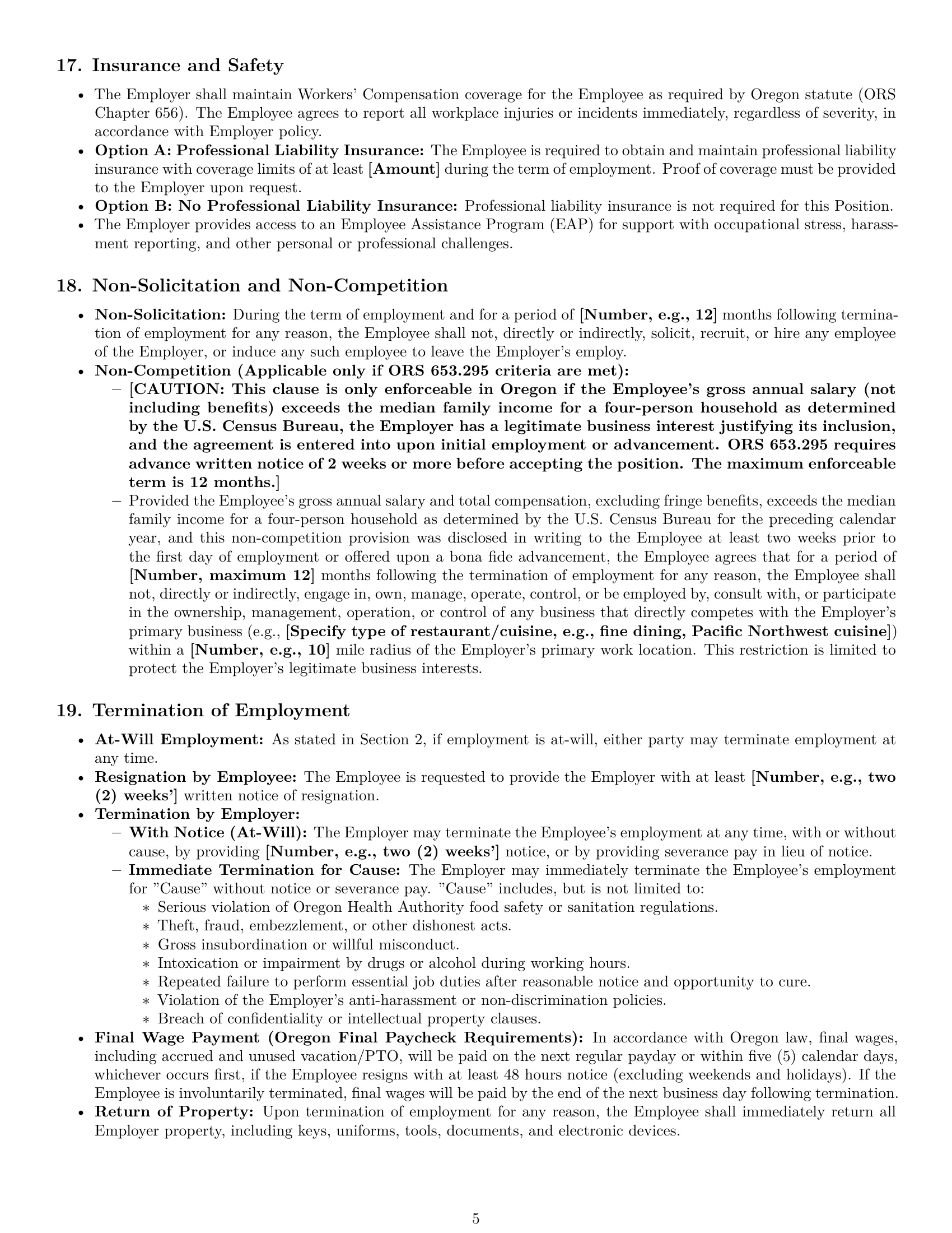 Preview page 5 of Pro Oregon chef employment contract template