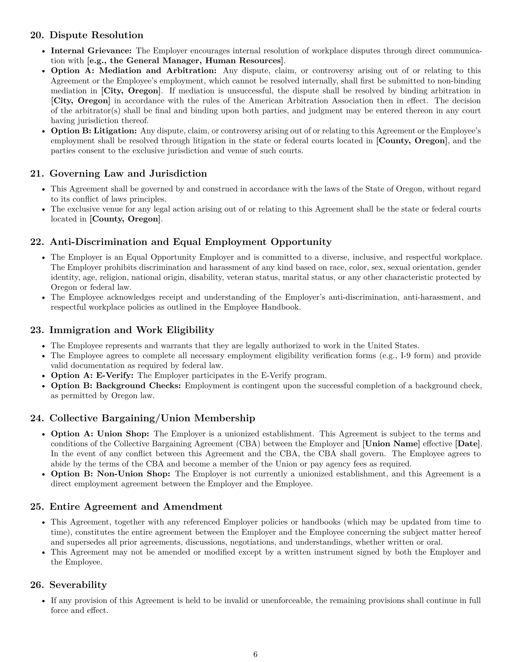 Preview page 6 of Pro Oregon chef employment contract template