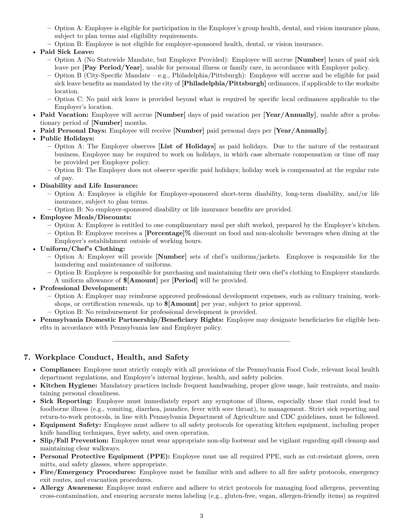 Preview page 3 of Pro Pennsylvania chef employment contract template