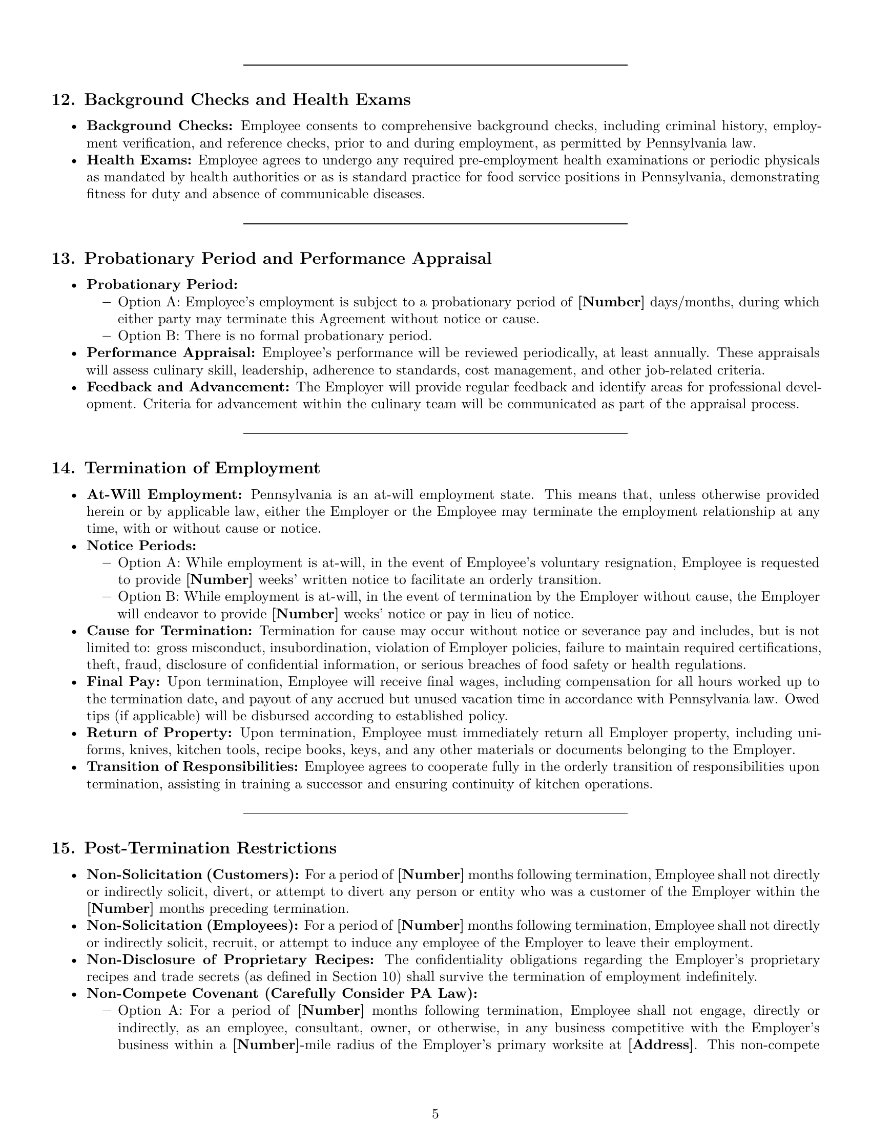 Preview page 5 of Pro Pennsylvania chef employment contract template