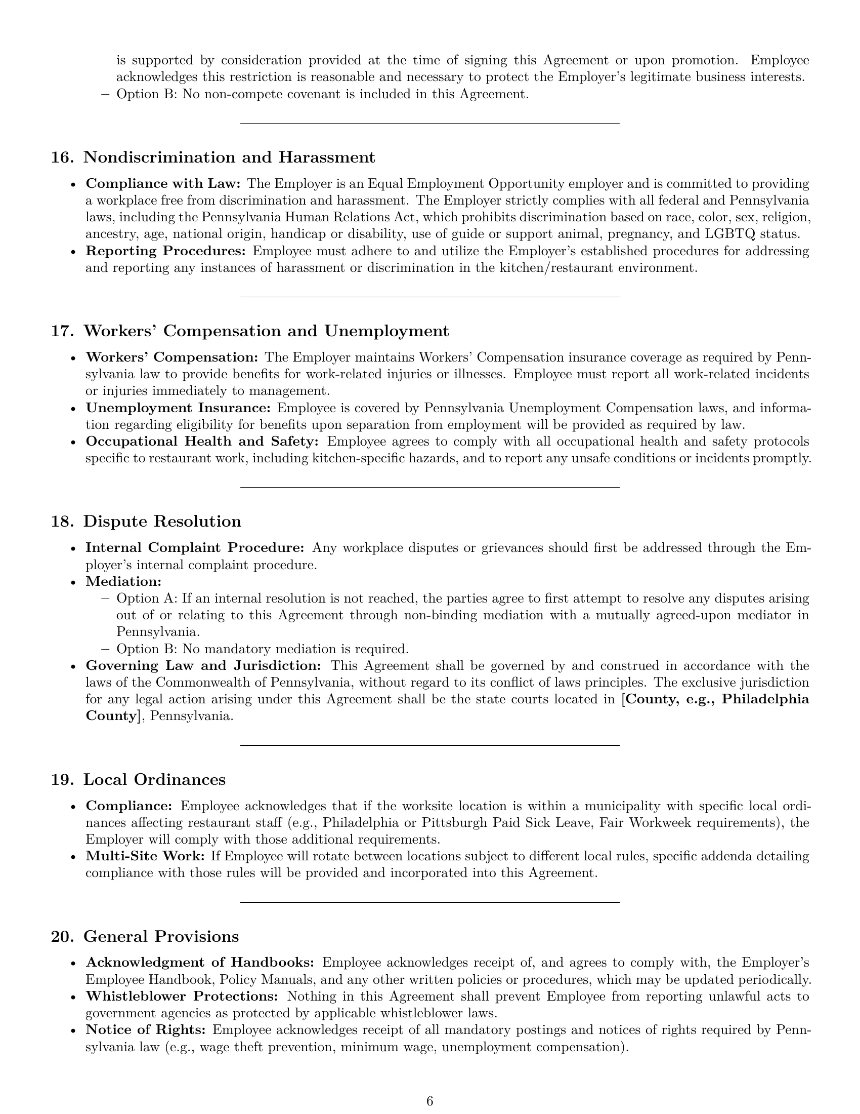 Preview page 6 of Pro Pennsylvania chef employment contract template