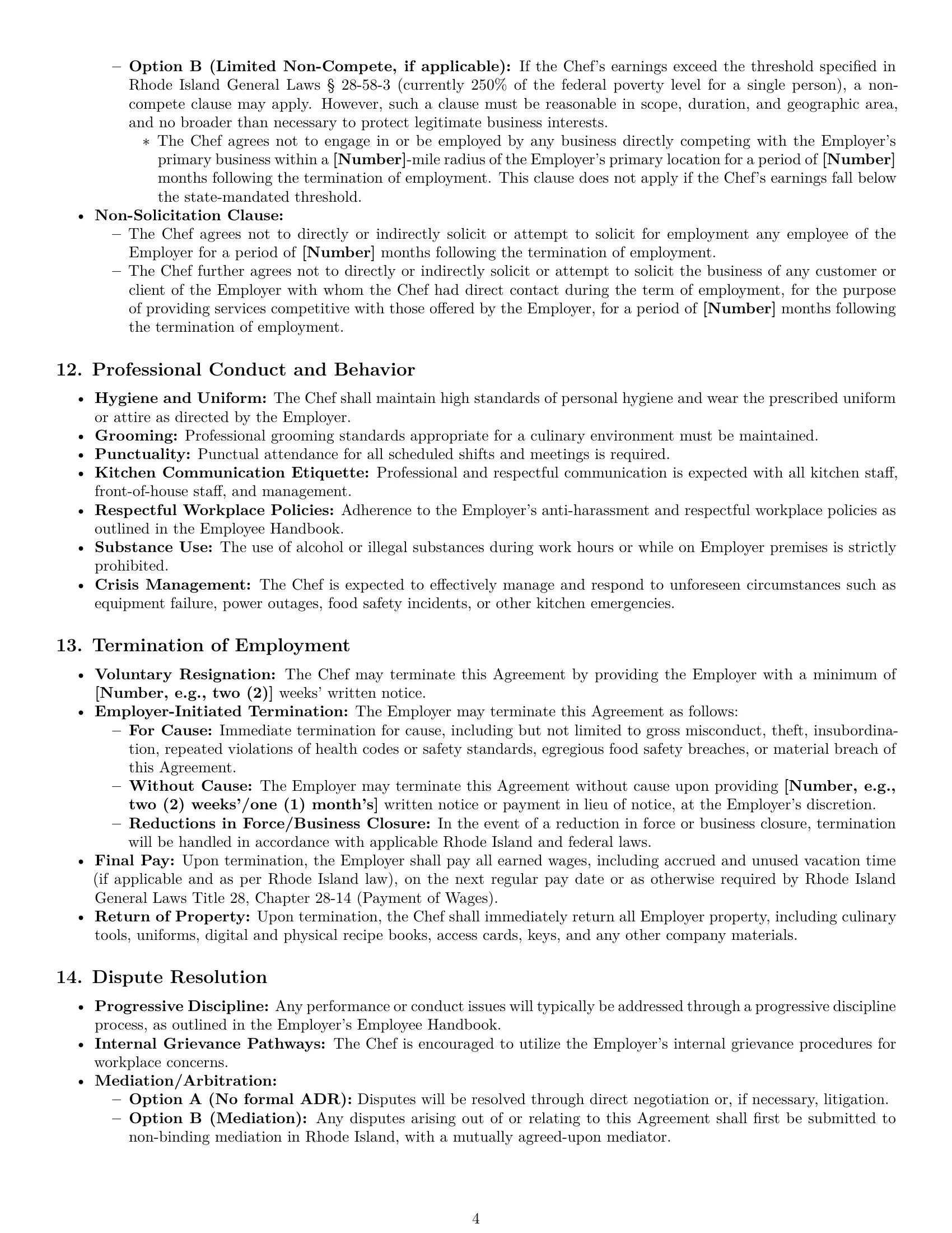 Preview page 4 of Pro Rhode Island chef employment contract template