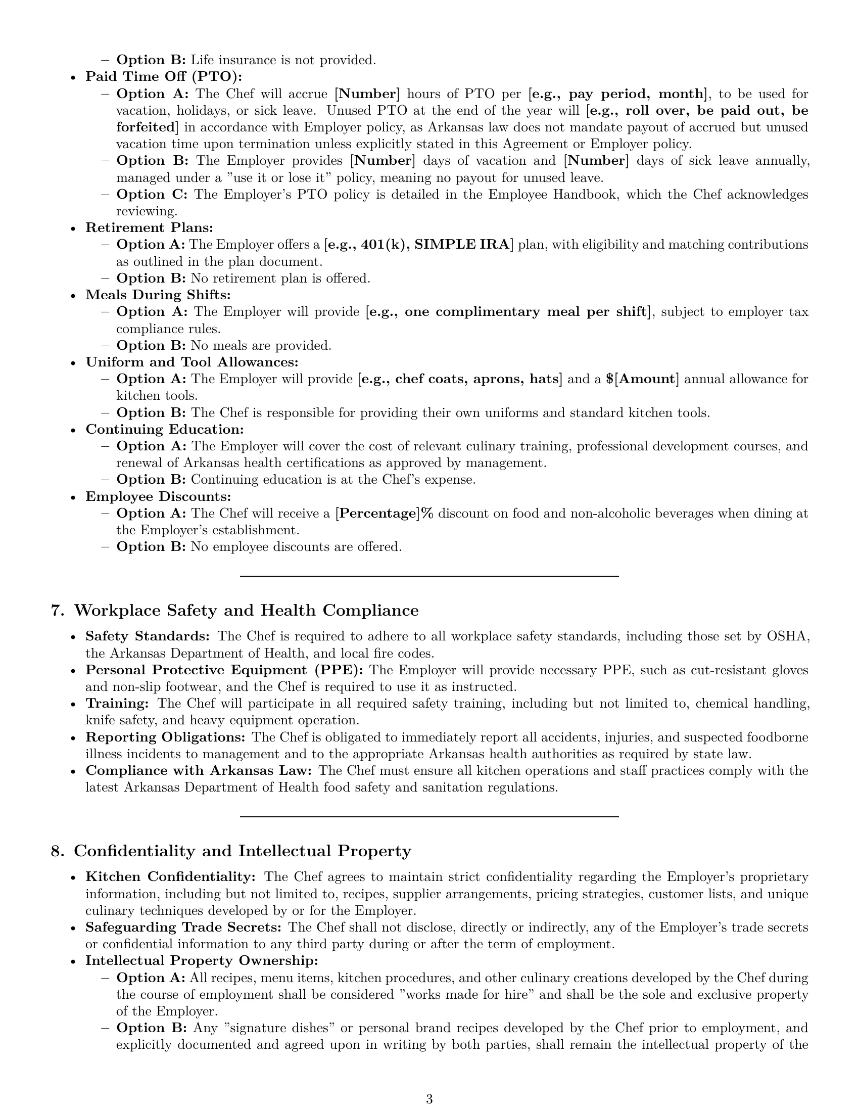Preview page 3 of Pro Arkansas chef employment contract template