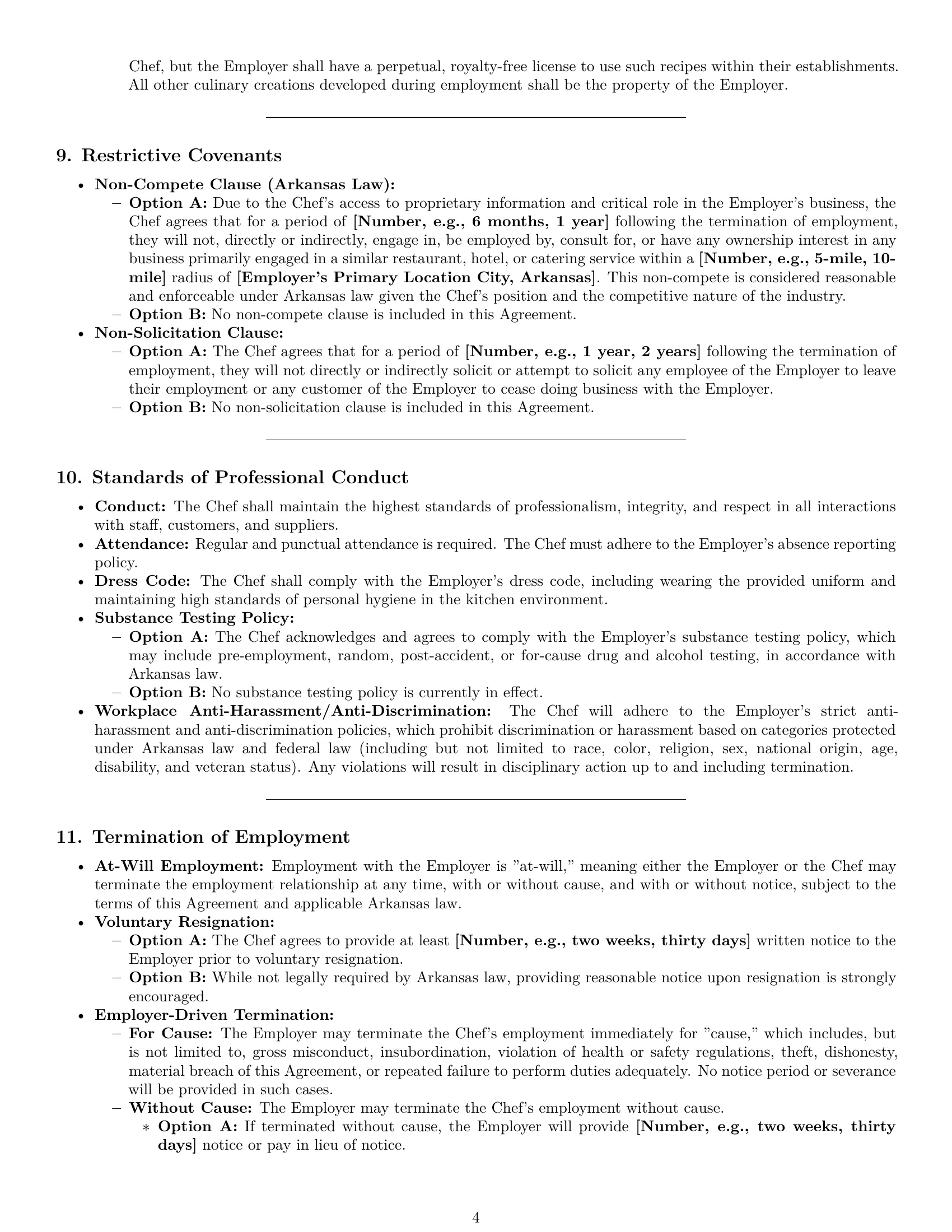 Preview page 4 of Pro Arkansas chef employment contract template