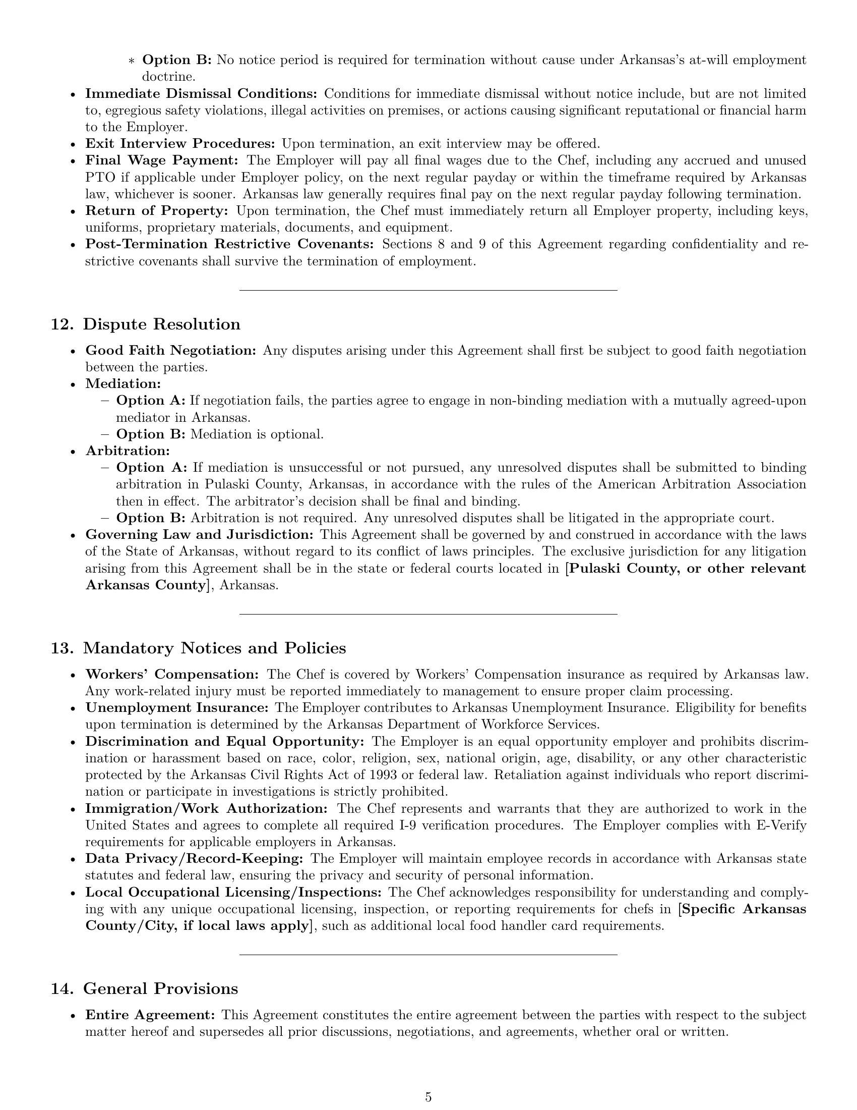 Preview page 5 of Pro Arkansas chef employment contract template