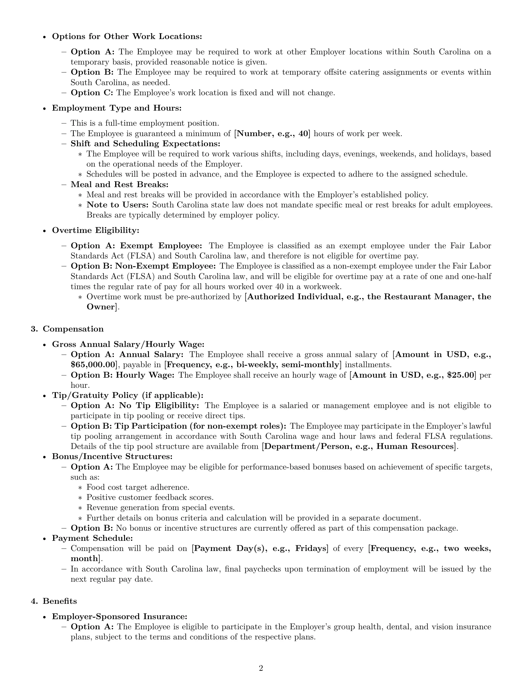 Preview page 2 of Pro South Carolina chef employment contract template