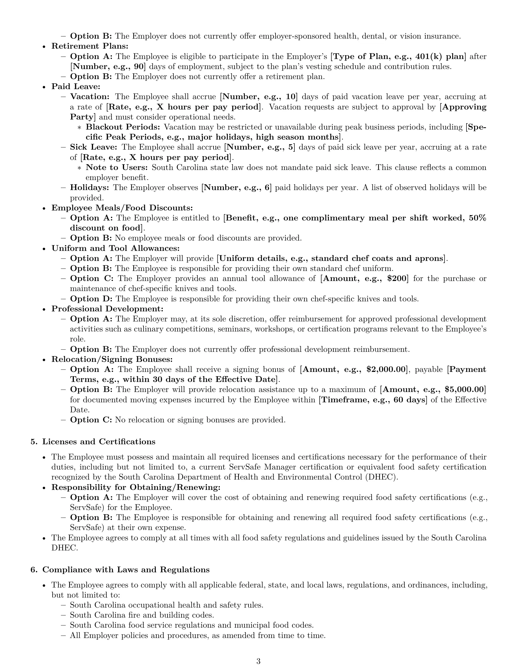Preview page 3 of Pro South Carolina chef employment contract template
