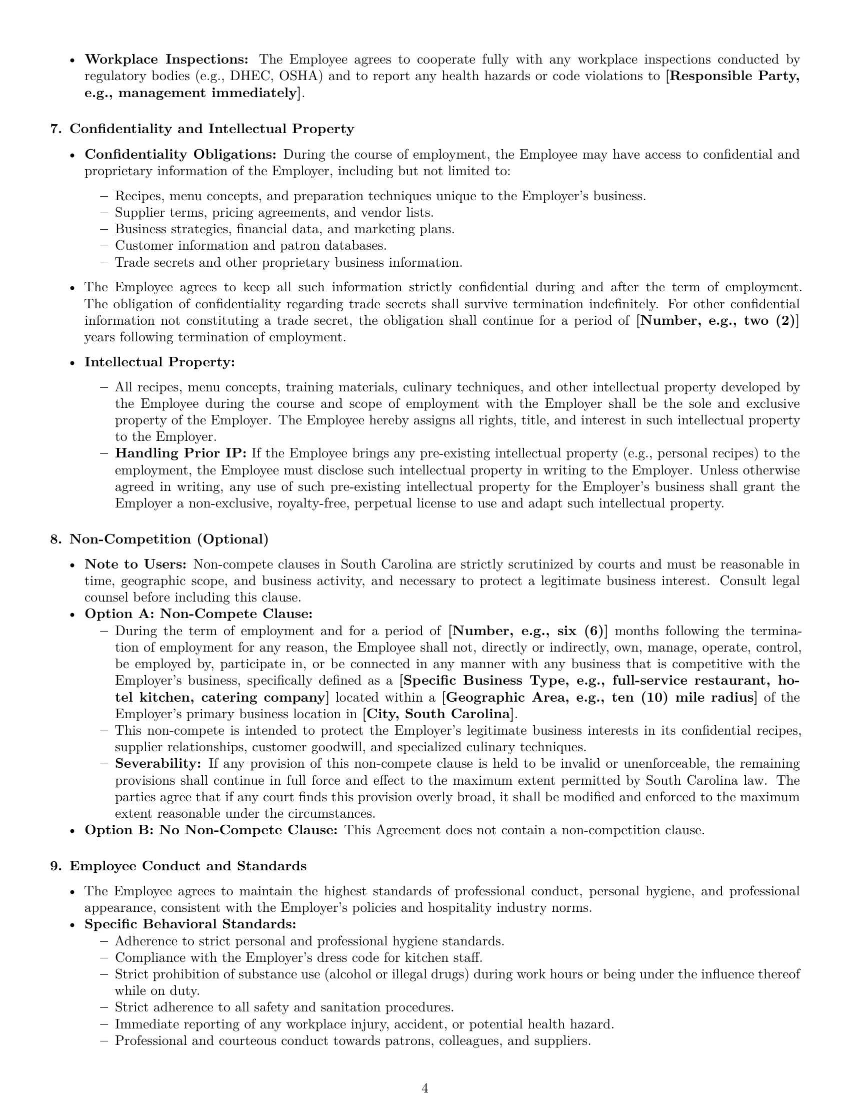 Preview page 4 of Pro South Carolina chef employment contract template
