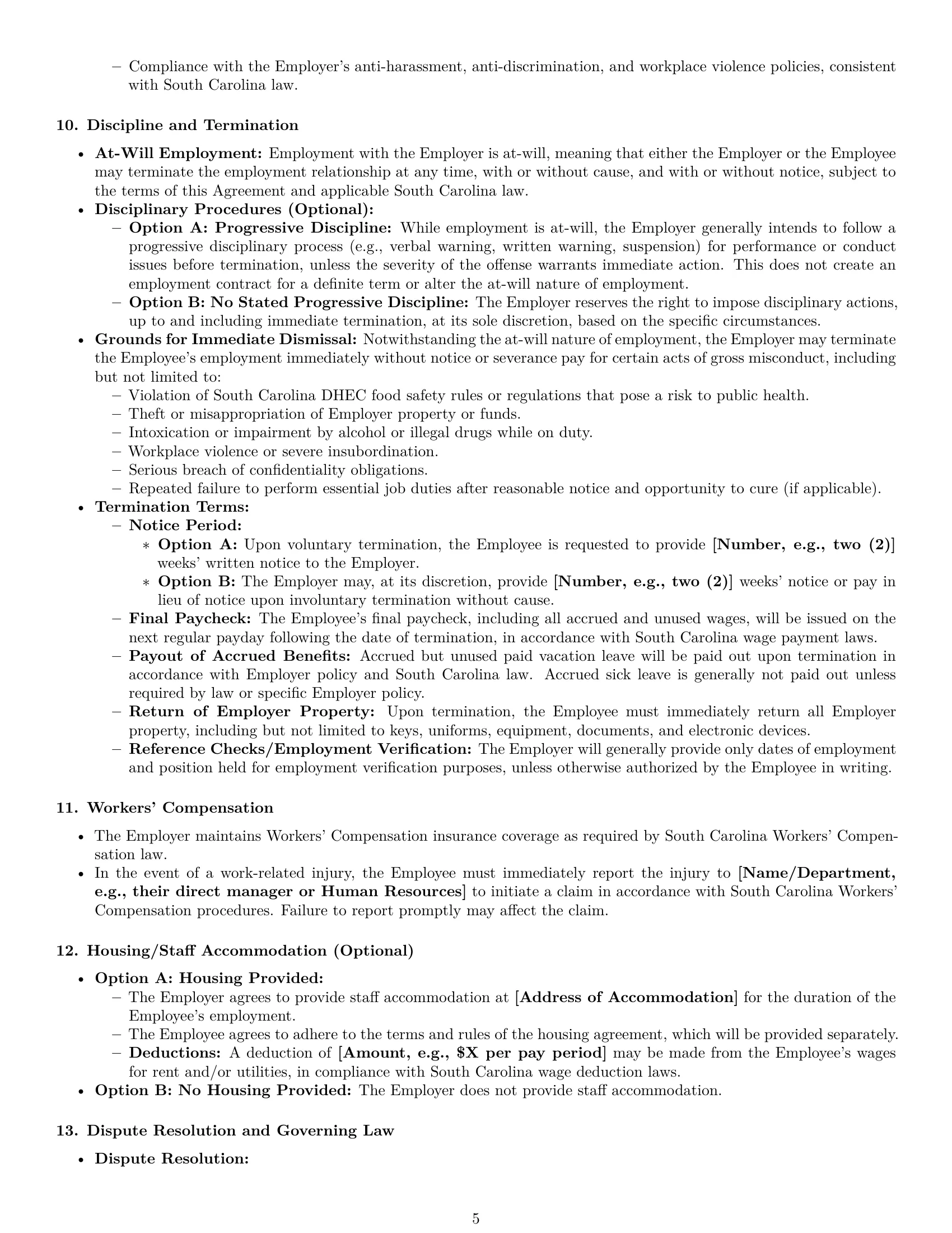 Preview page 5 of Pro South Carolina chef employment contract template