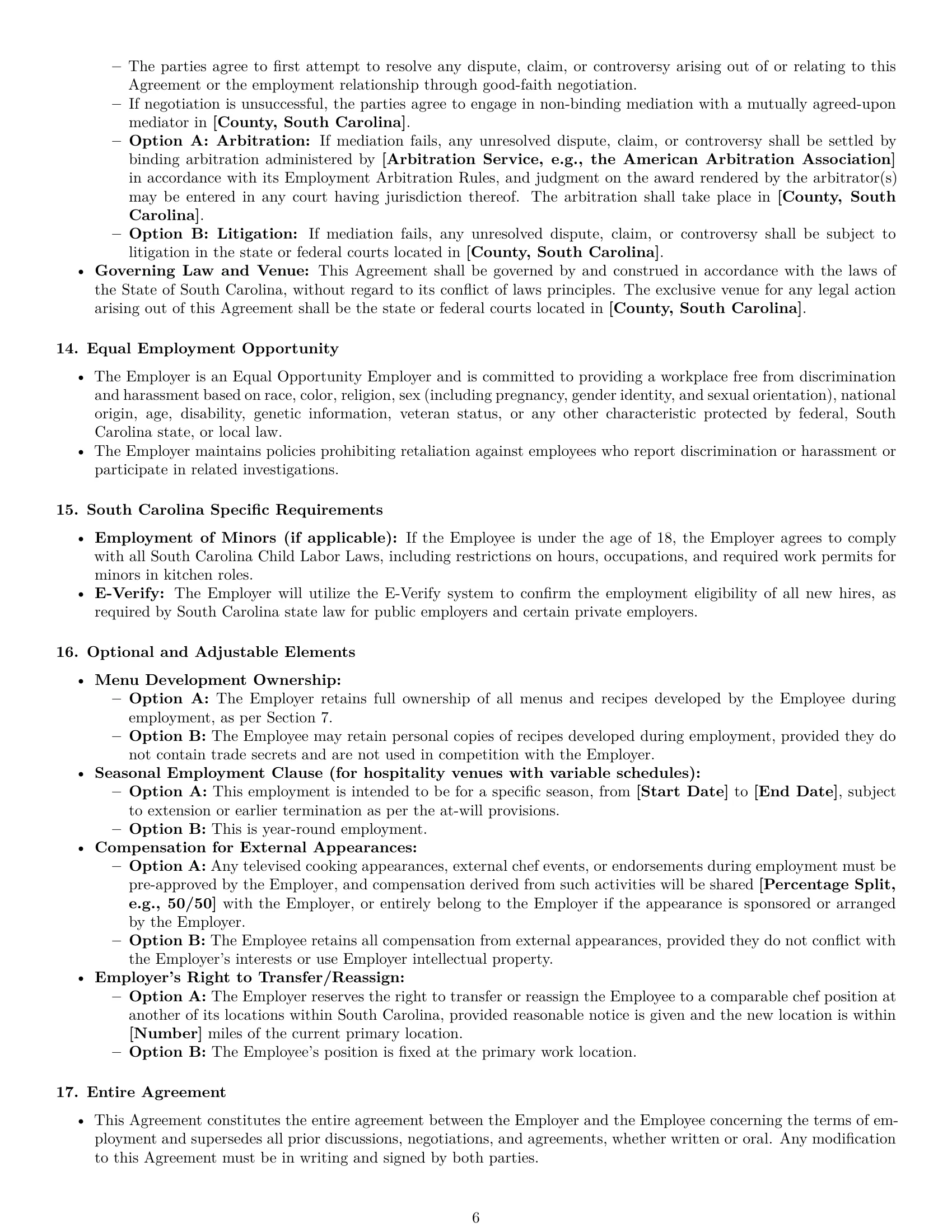 Preview page 6 of Pro South Carolina chef employment contract template