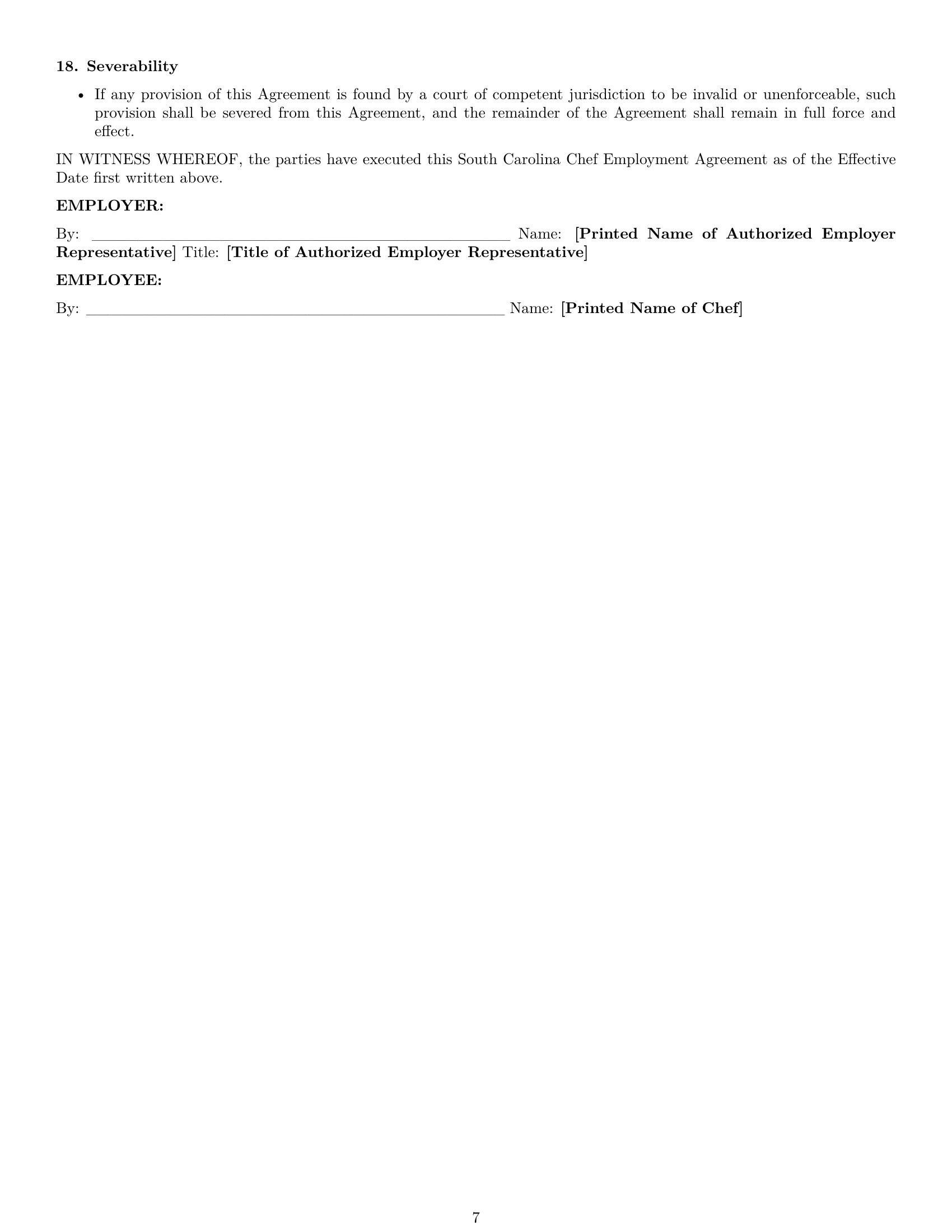 Preview page 7 of Pro South Carolina chef employment contract template