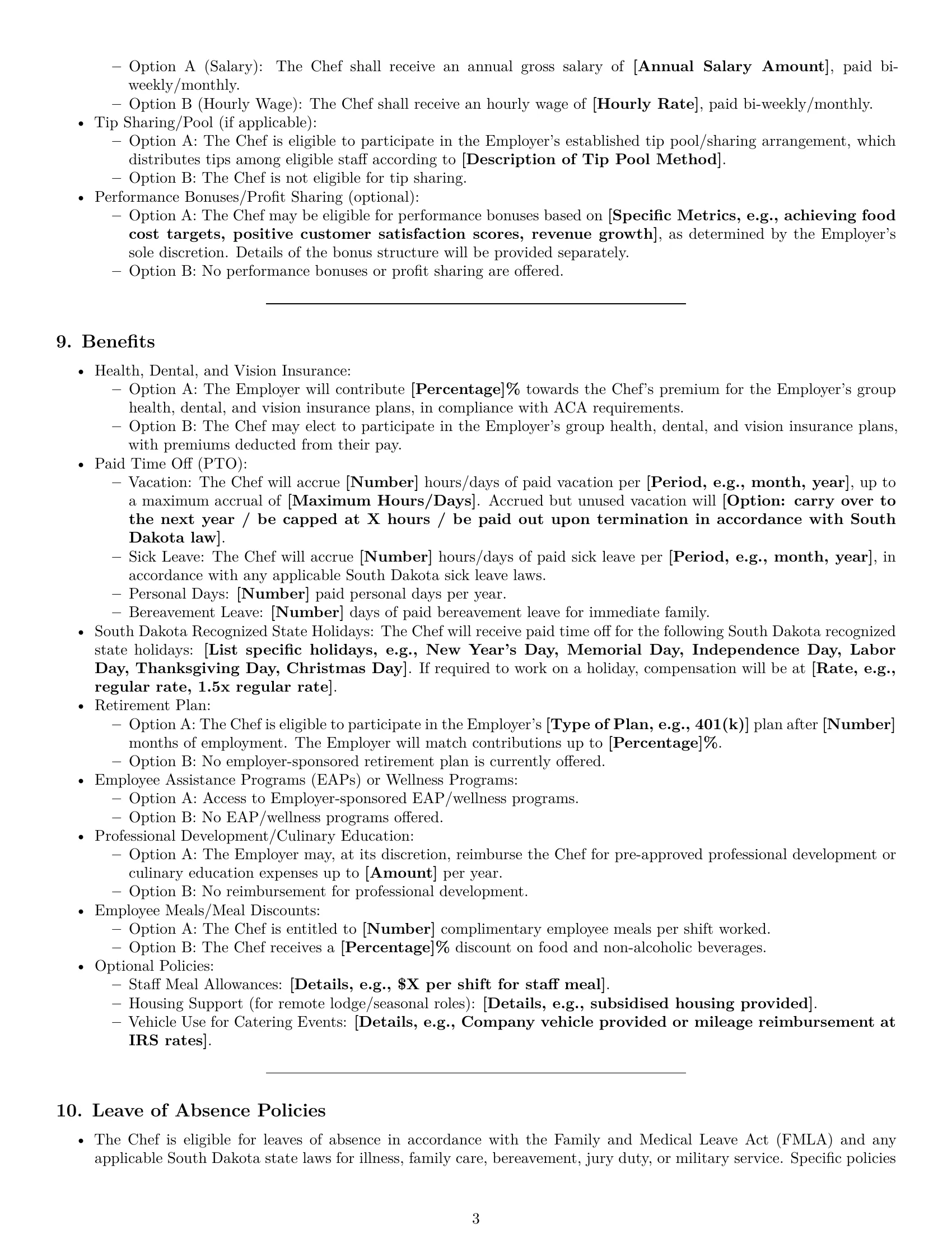 Preview page 3 of Pro South Dakota chef employment contract template