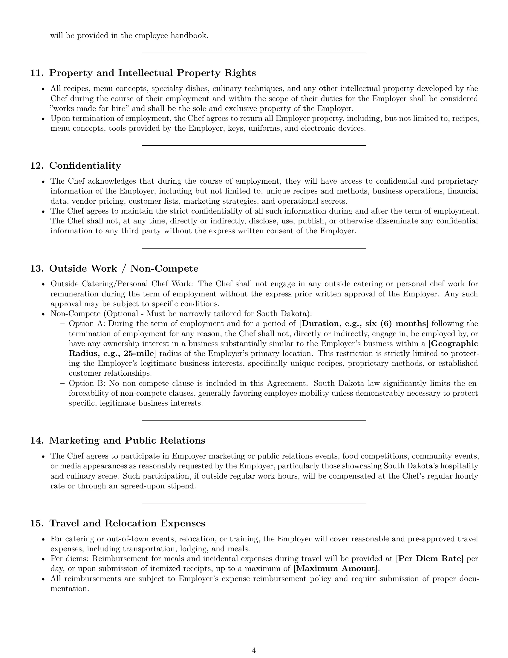 Preview page 4 of Pro South Dakota chef employment contract template