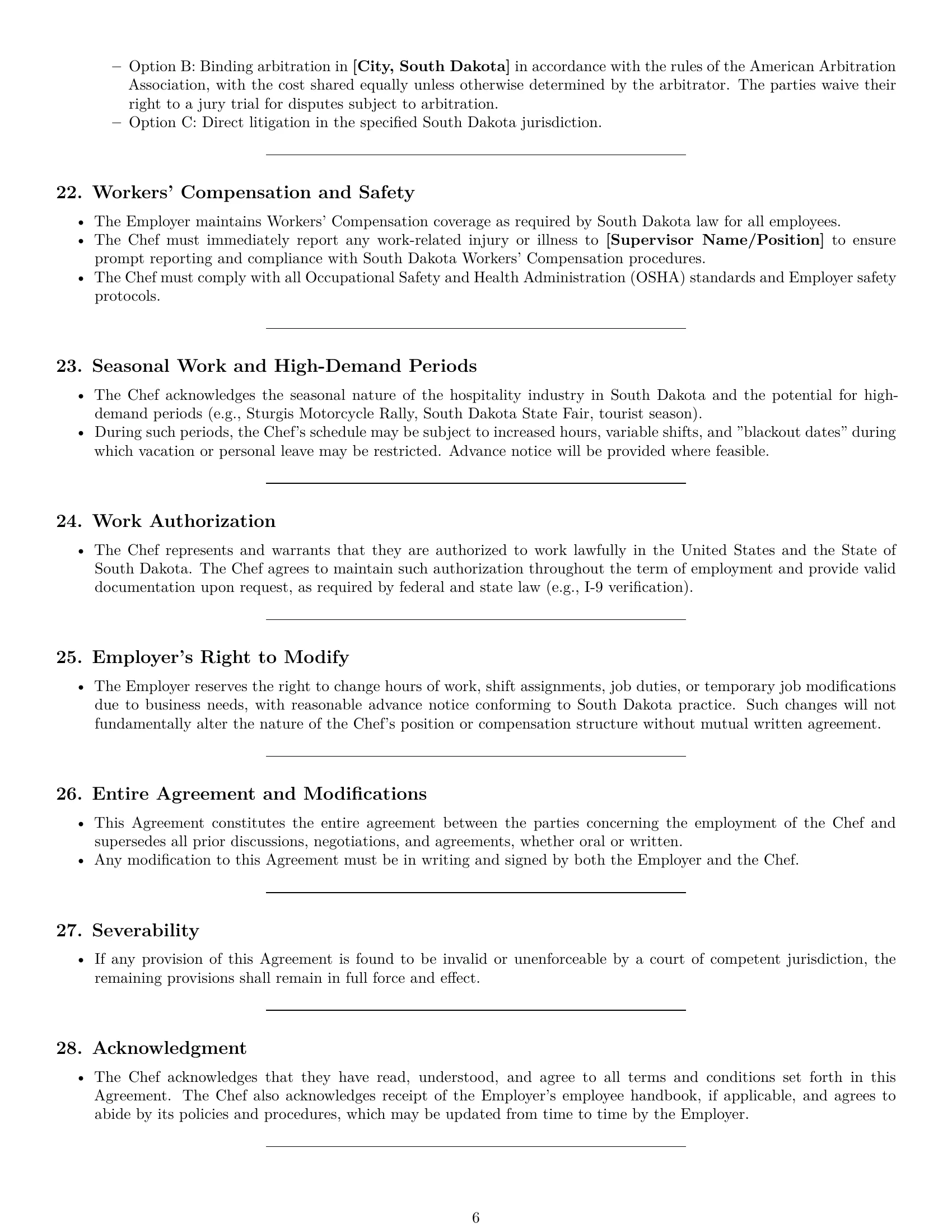 Preview page 6 of Pro South Dakota chef employment contract template