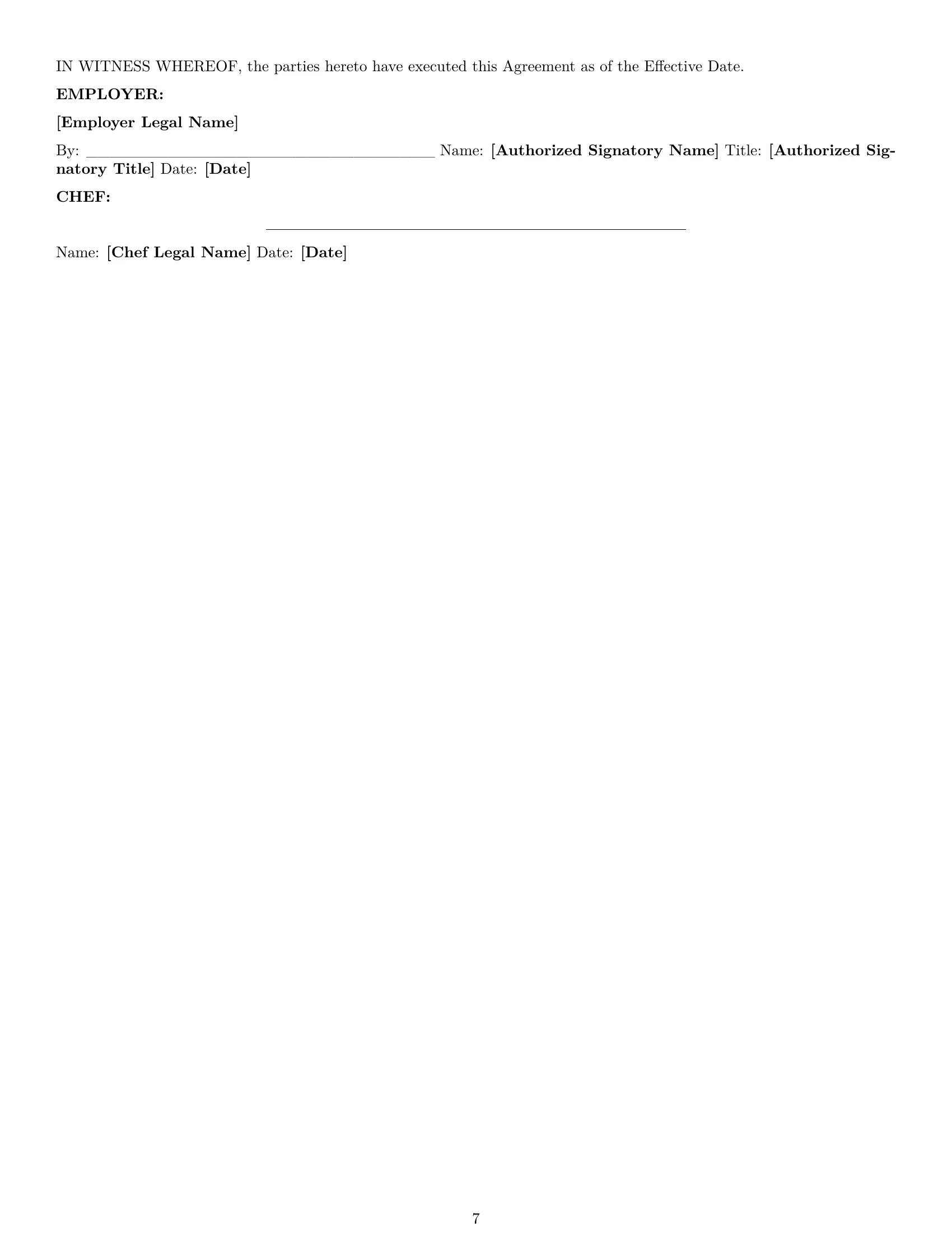 Preview page 7 of Pro South Dakota chef employment contract template