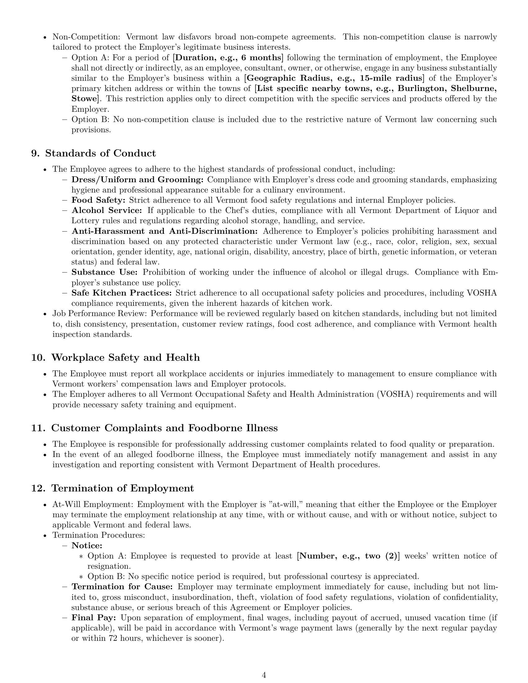 Preview page 4 of Pro Vermont chef employment contract template