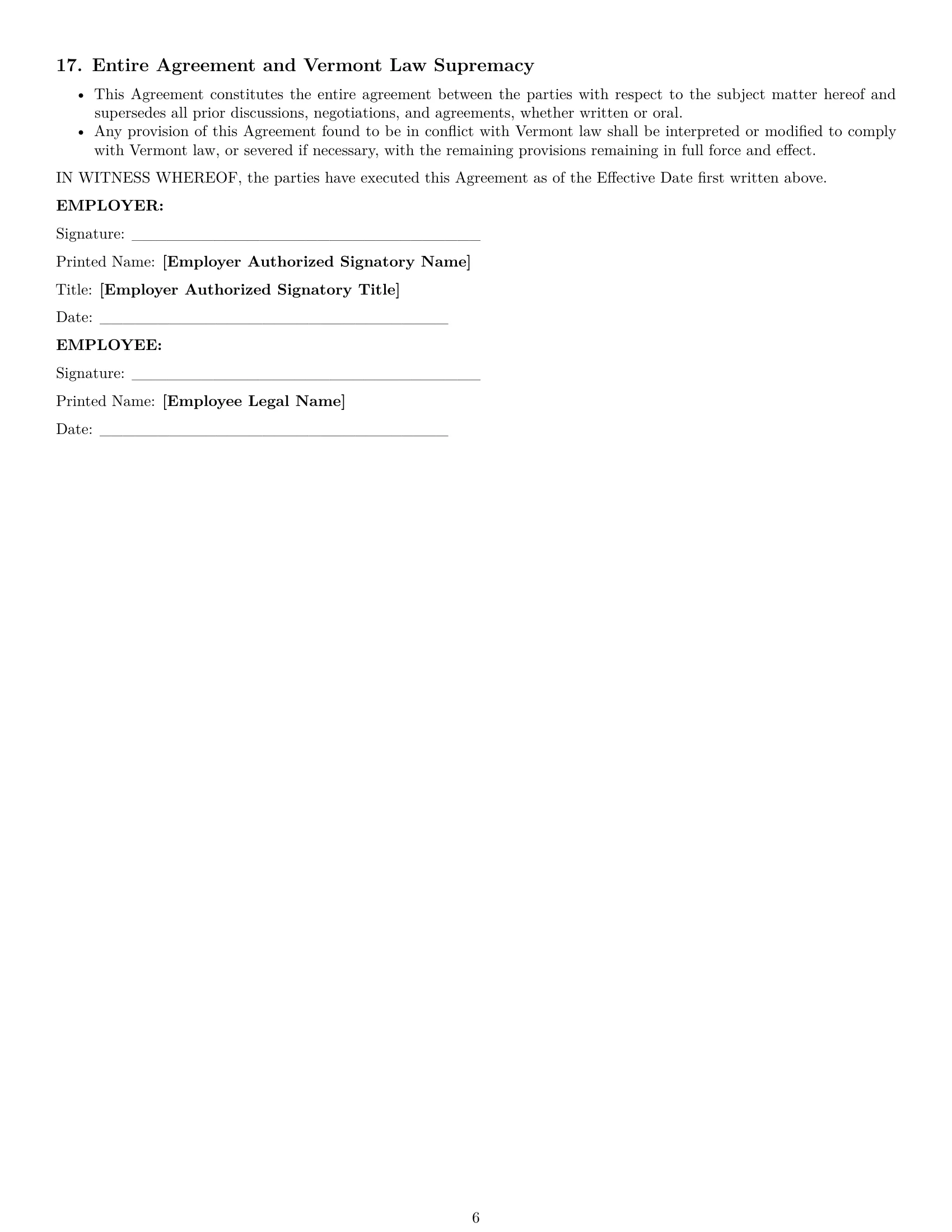 Preview page 6 of Pro Vermont chef employment contract template