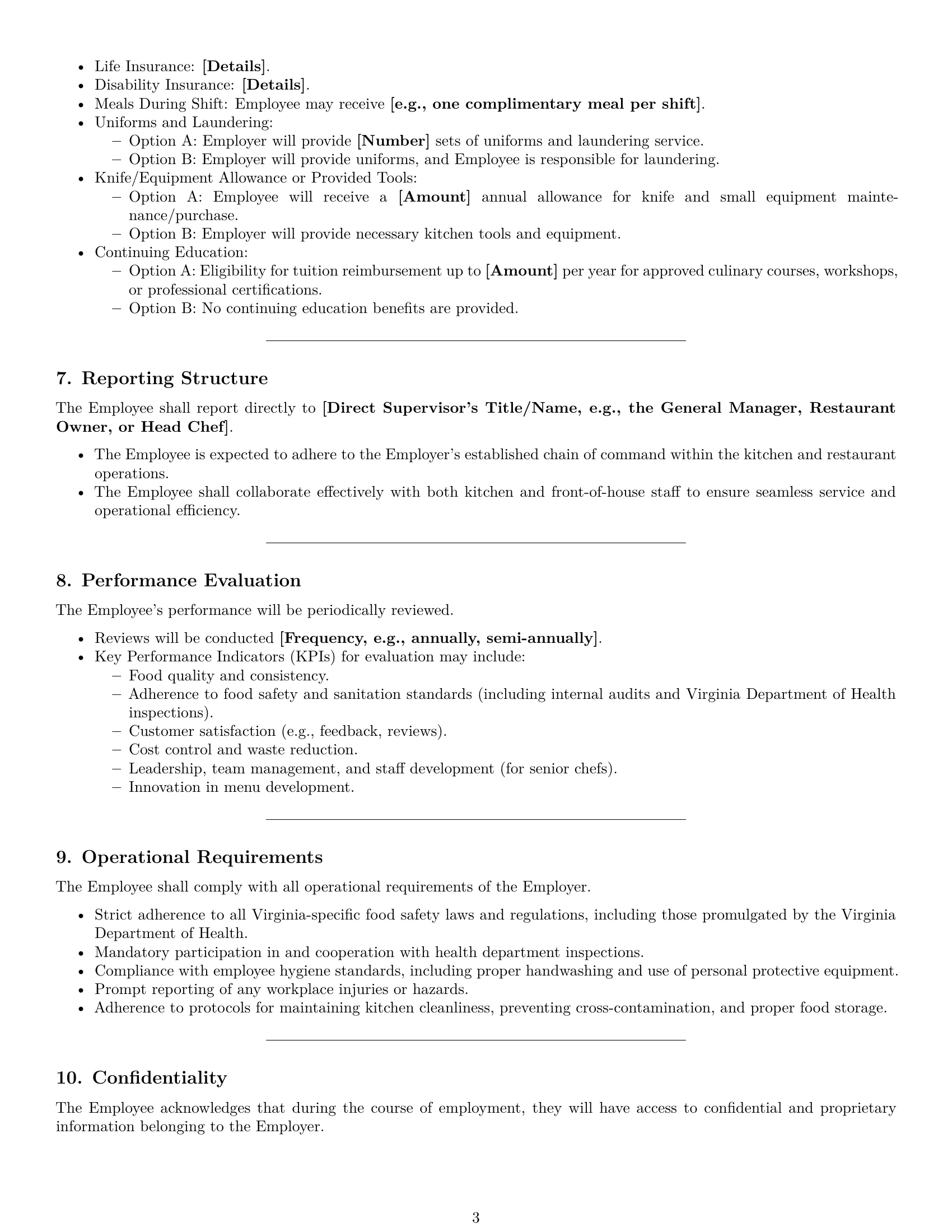 Preview page 3 of Pro Virginia chef employment contract template