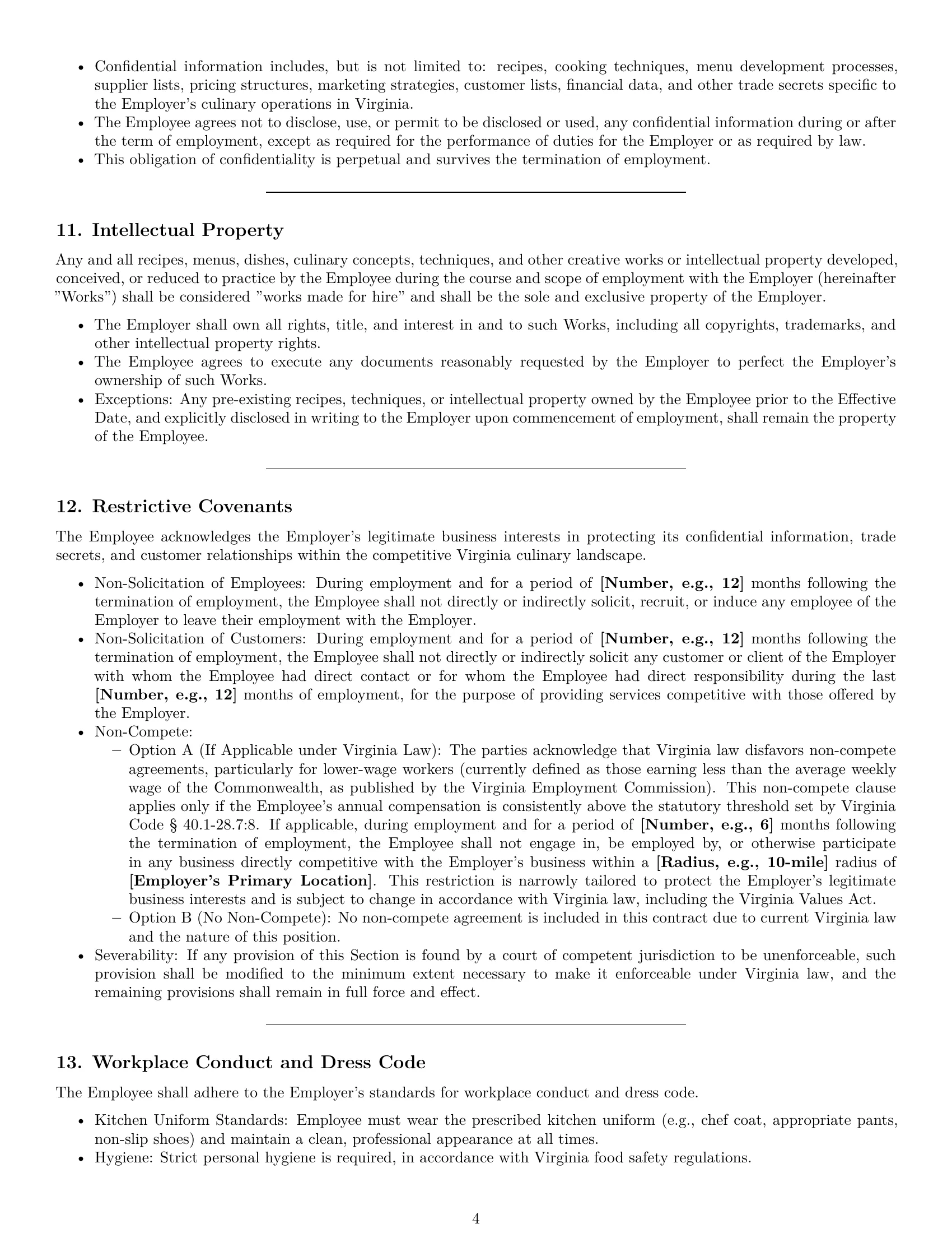 Preview page 4 of Pro Virginia chef employment contract template