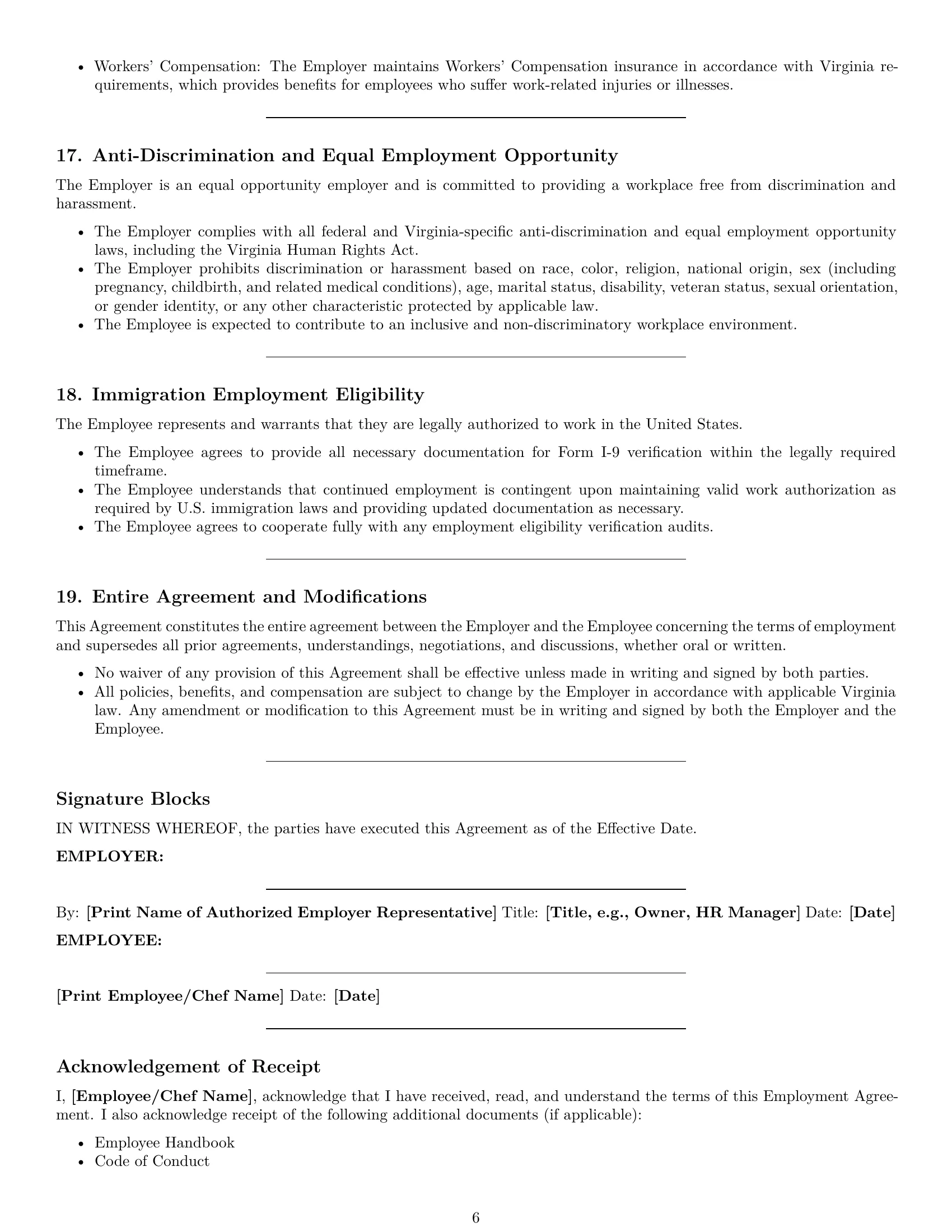 Preview page 6 of Pro Virginia chef employment contract template