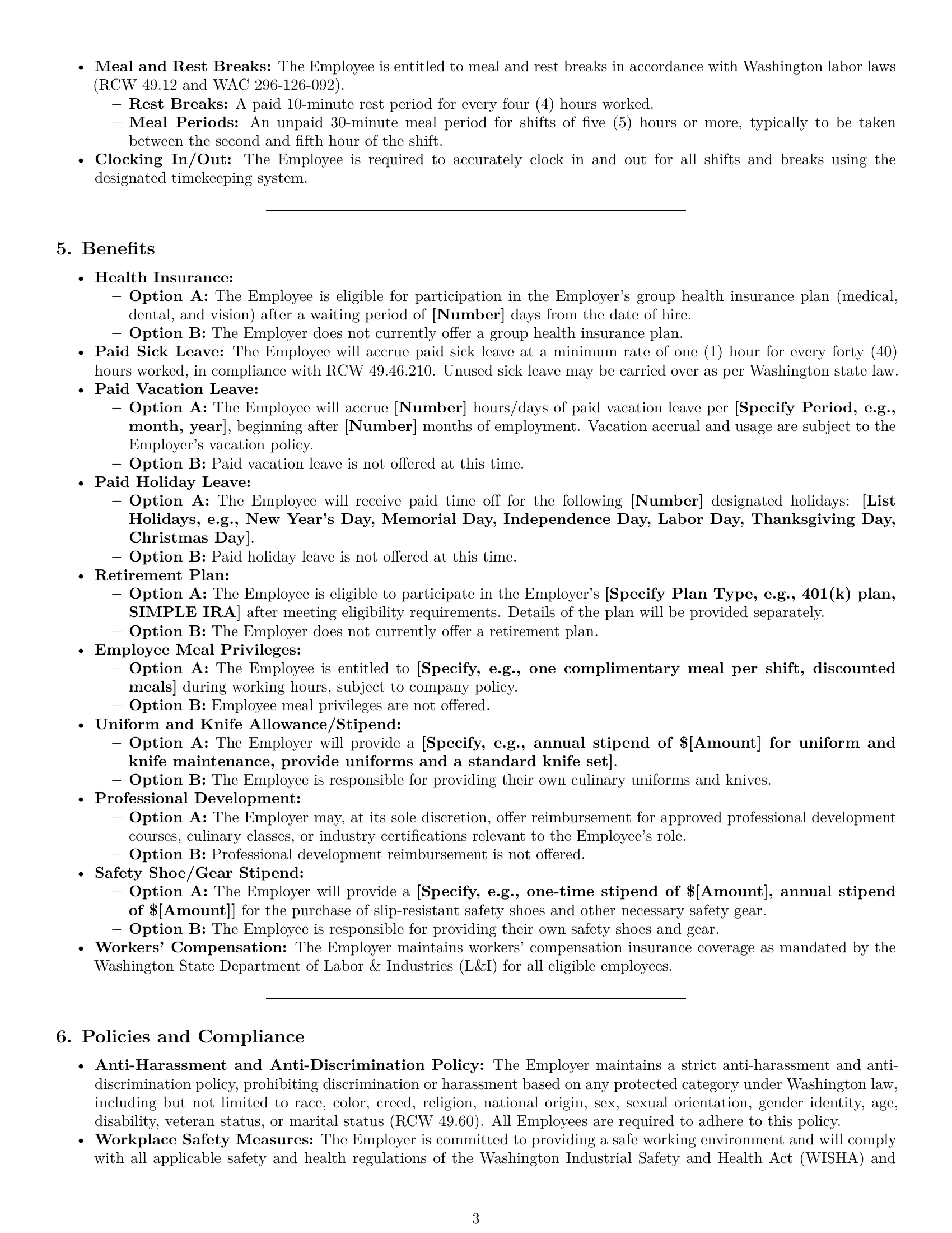 Preview page 3 of Pro Washington chef employment contract template
