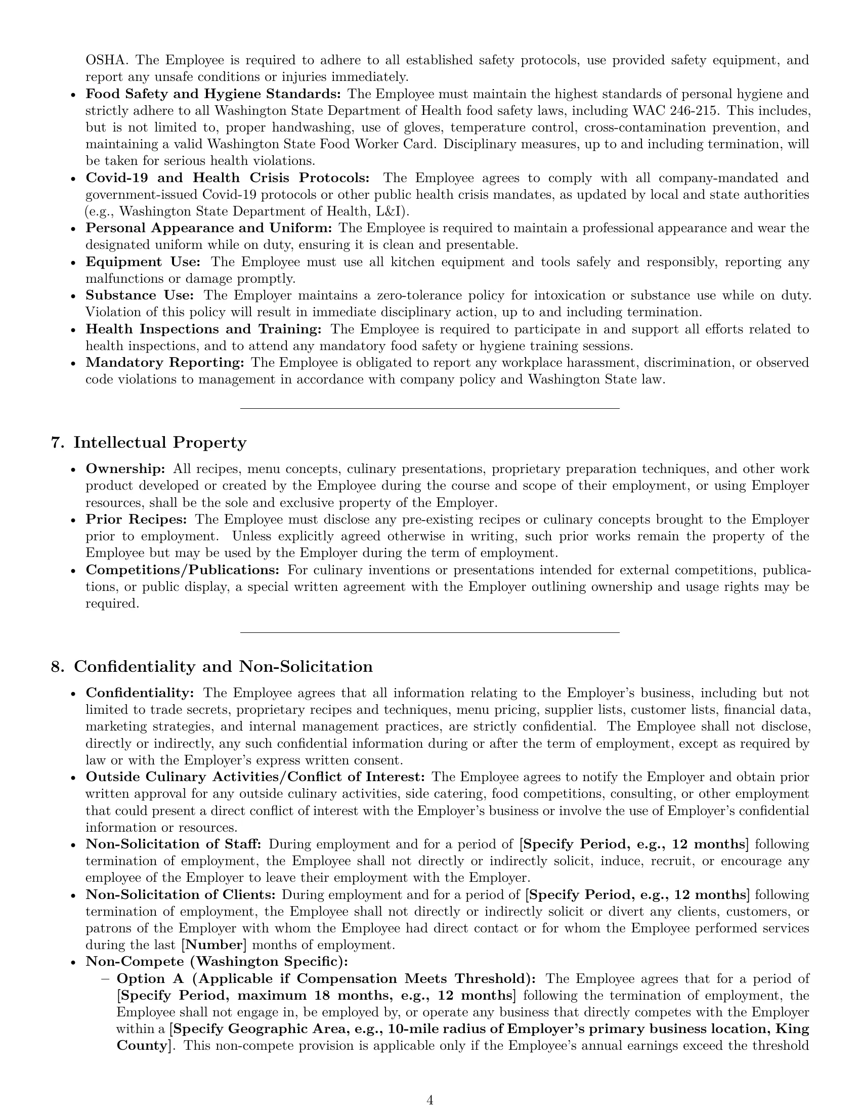 Preview page 4 of Pro Washington chef employment contract template