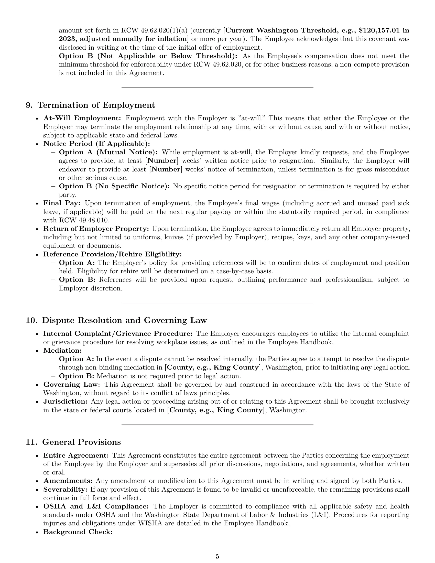 Preview page 5 of Pro Washington chef employment contract template