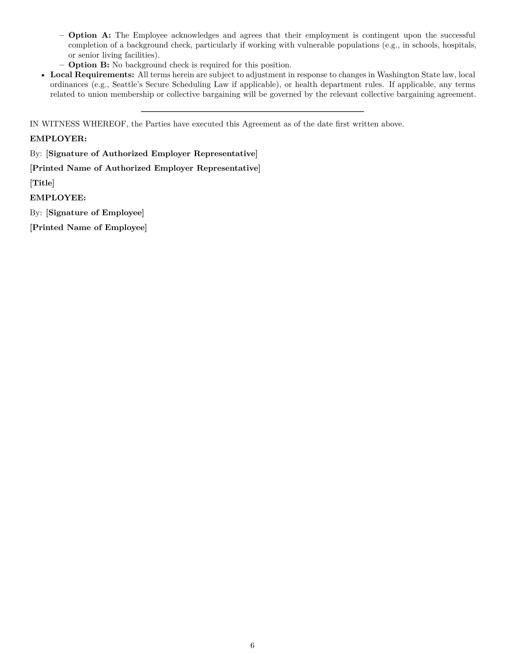 Preview page 6 of Pro Washington chef employment contract template