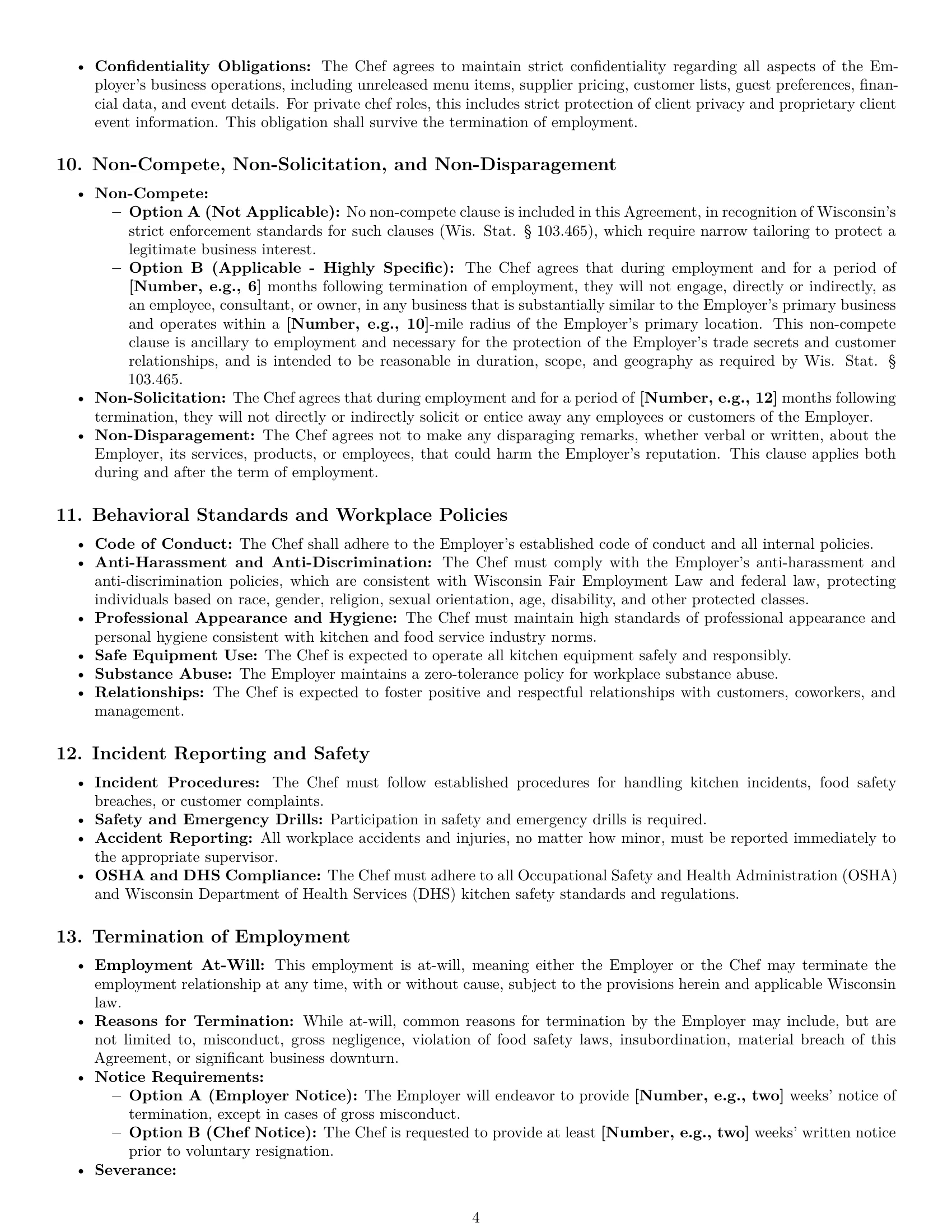 Preview page 4 of Pro Wisconsin chef employment contract template