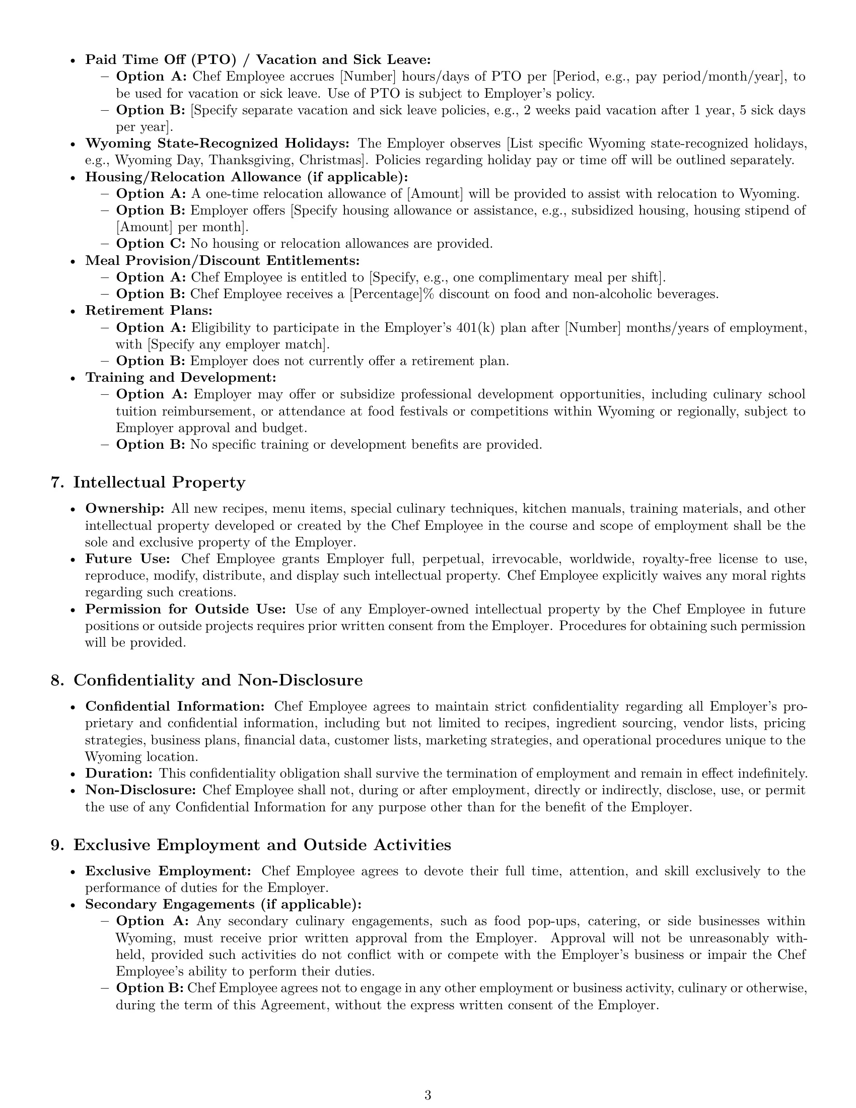 Preview page 3 of Pro Wyoming chef employment contract template