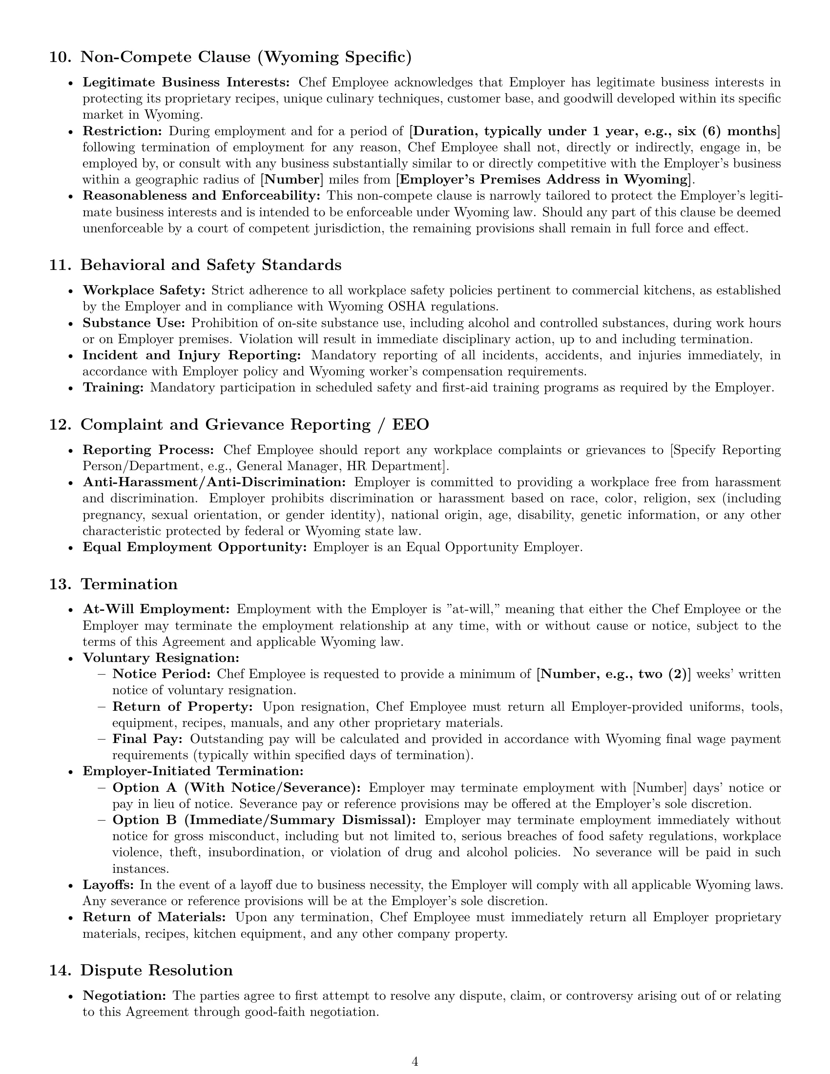 Preview page 4 of Pro Wyoming chef employment contract template