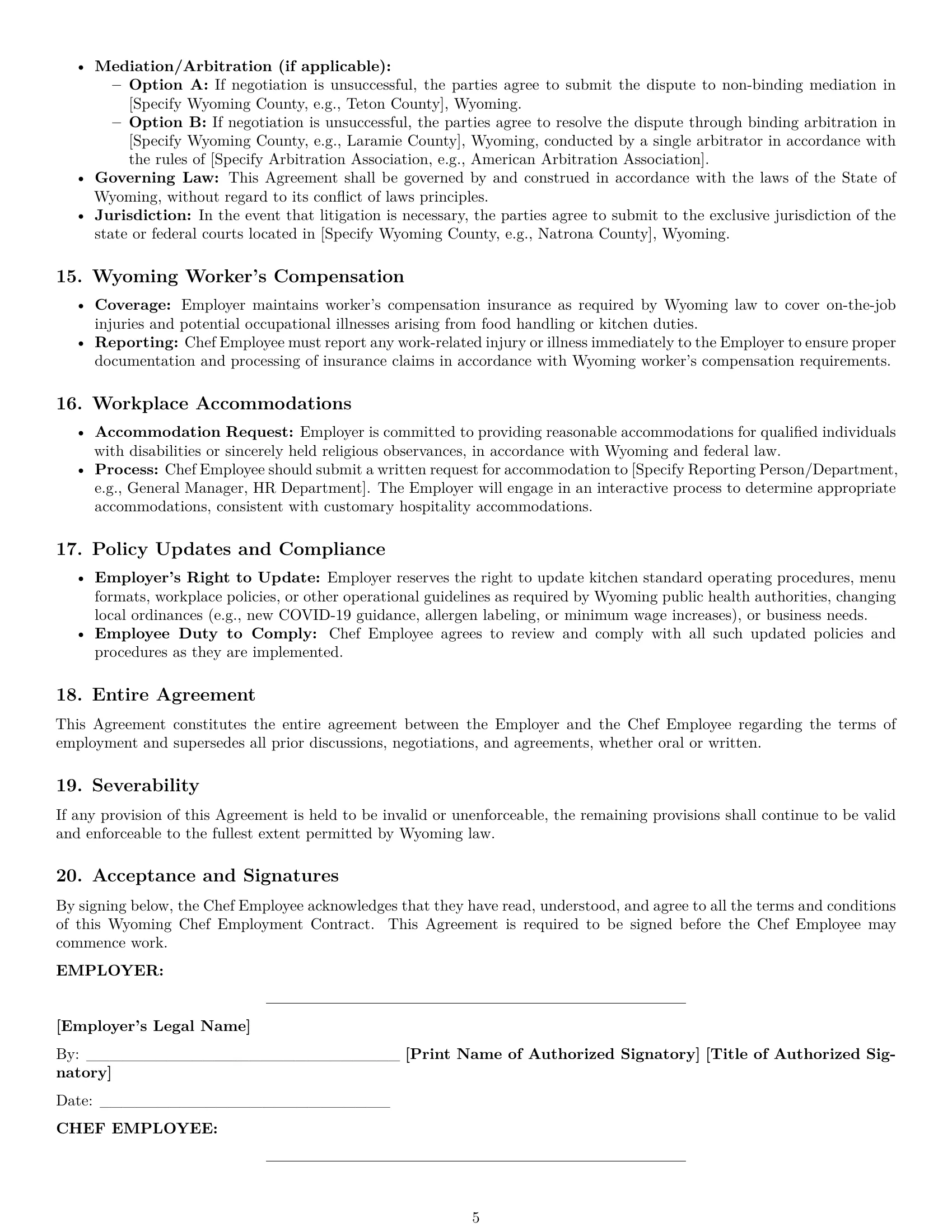Preview page 5 of Pro Wyoming chef employment contract template
