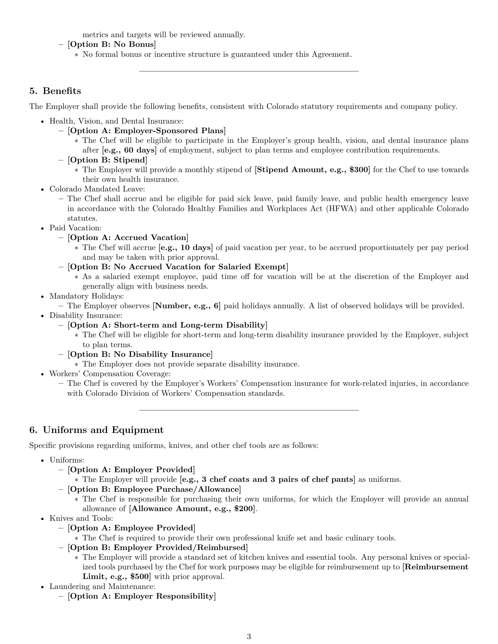 Preview page 3 of Pro Colorado chef employment contract template