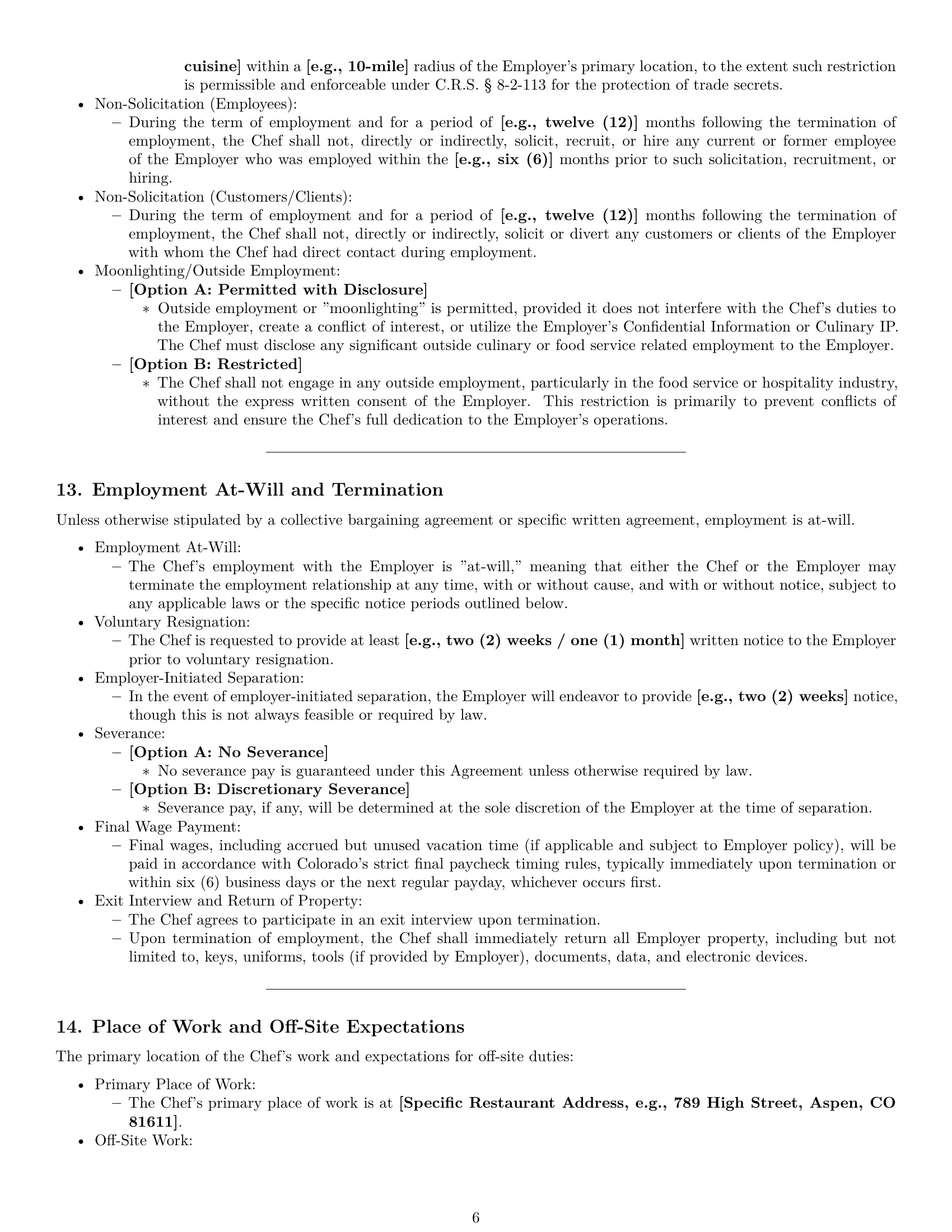 Preview page 6 of Pro Colorado chef employment contract template