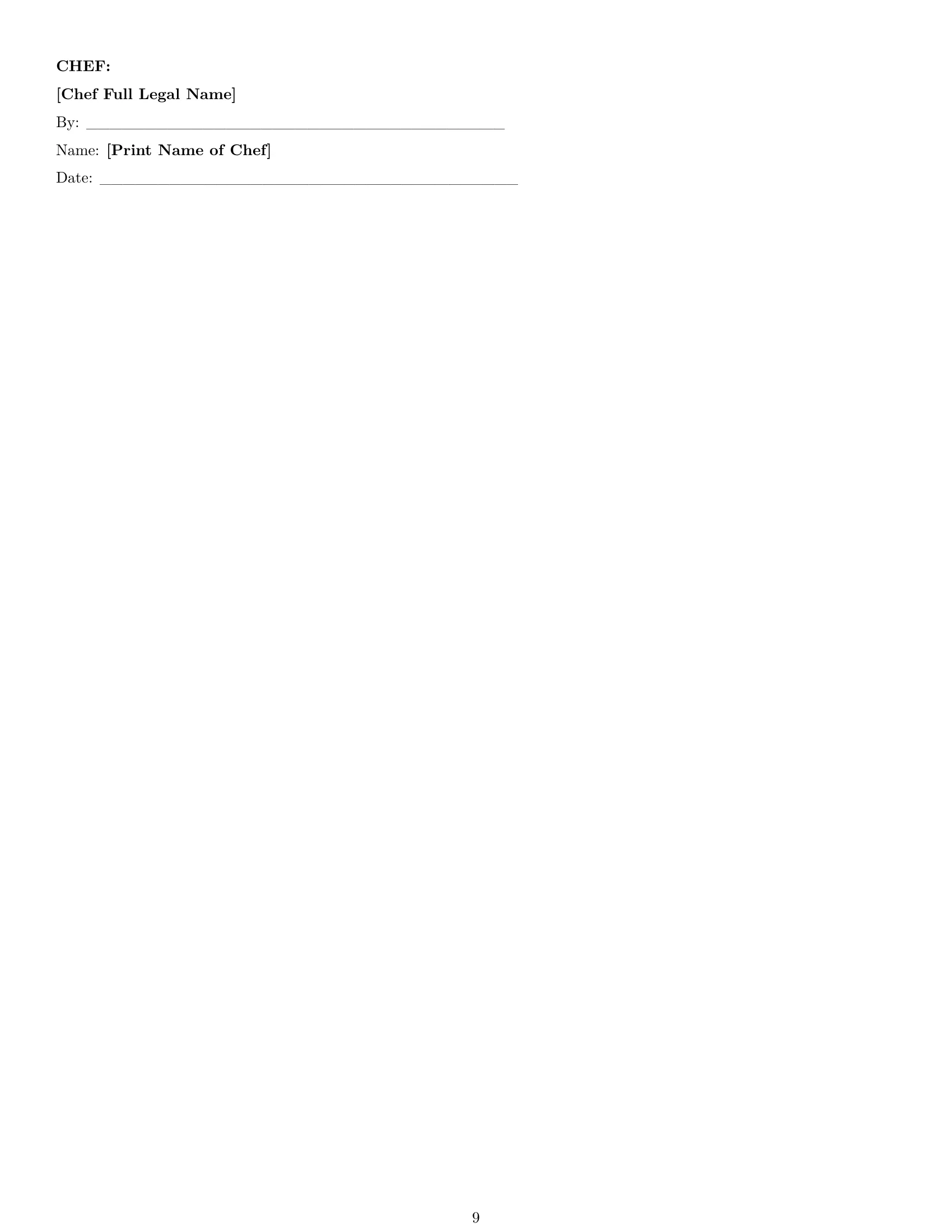 Preview page 9 of Pro Colorado chef employment contract template