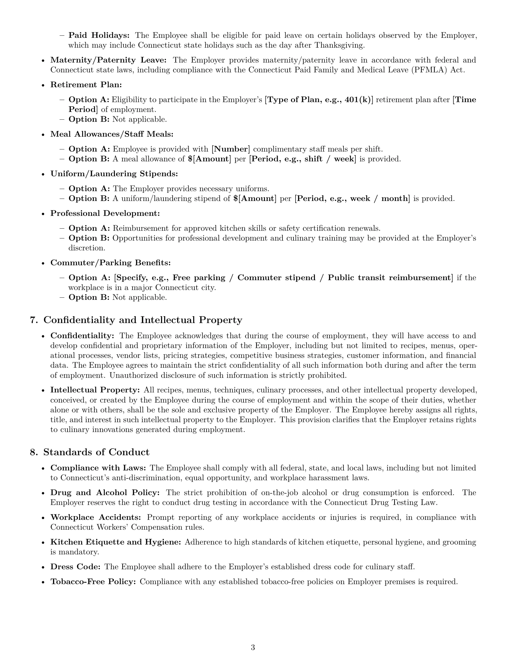 Preview page 3 of Pro Connecticut chef employment contract template