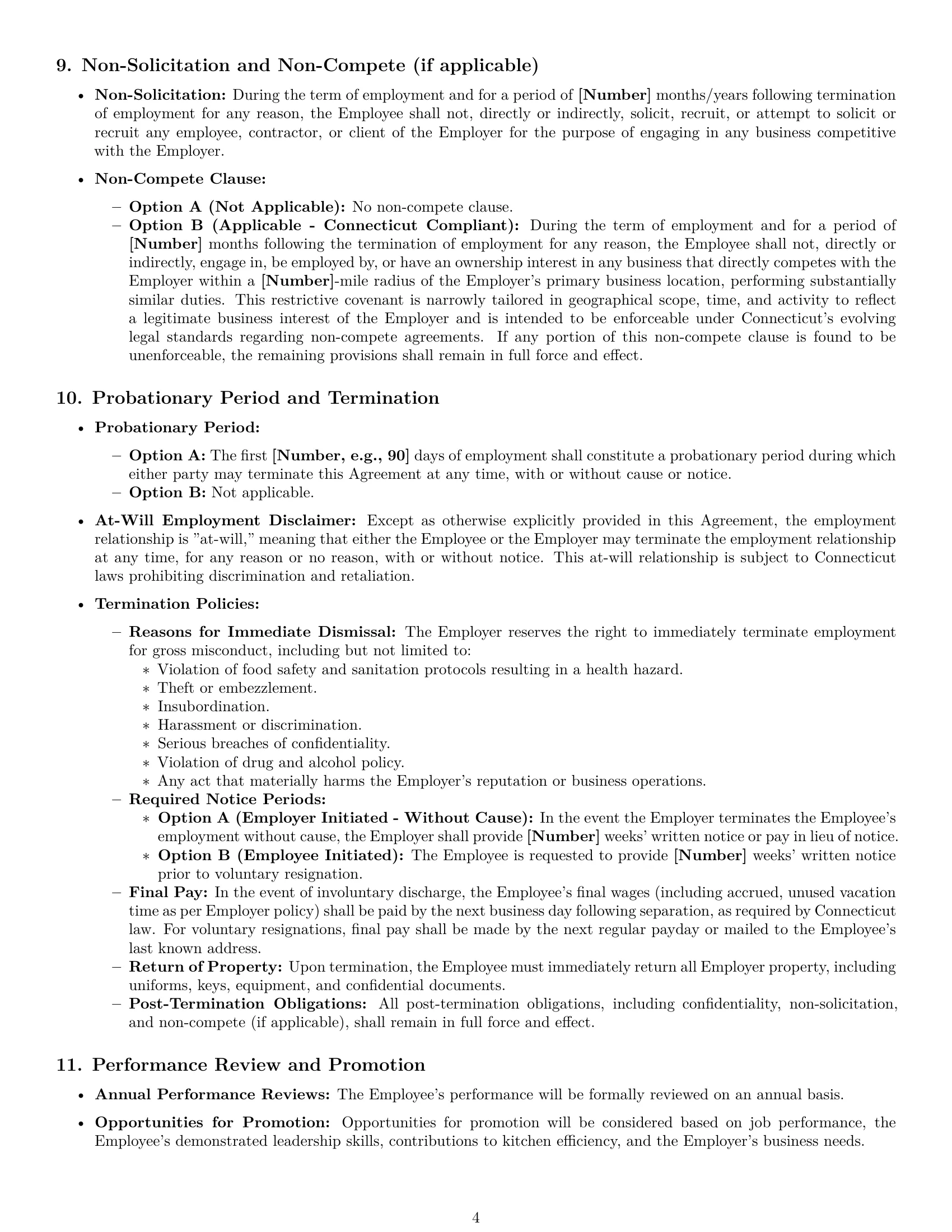 Preview page 4 of Pro Connecticut chef employment contract template