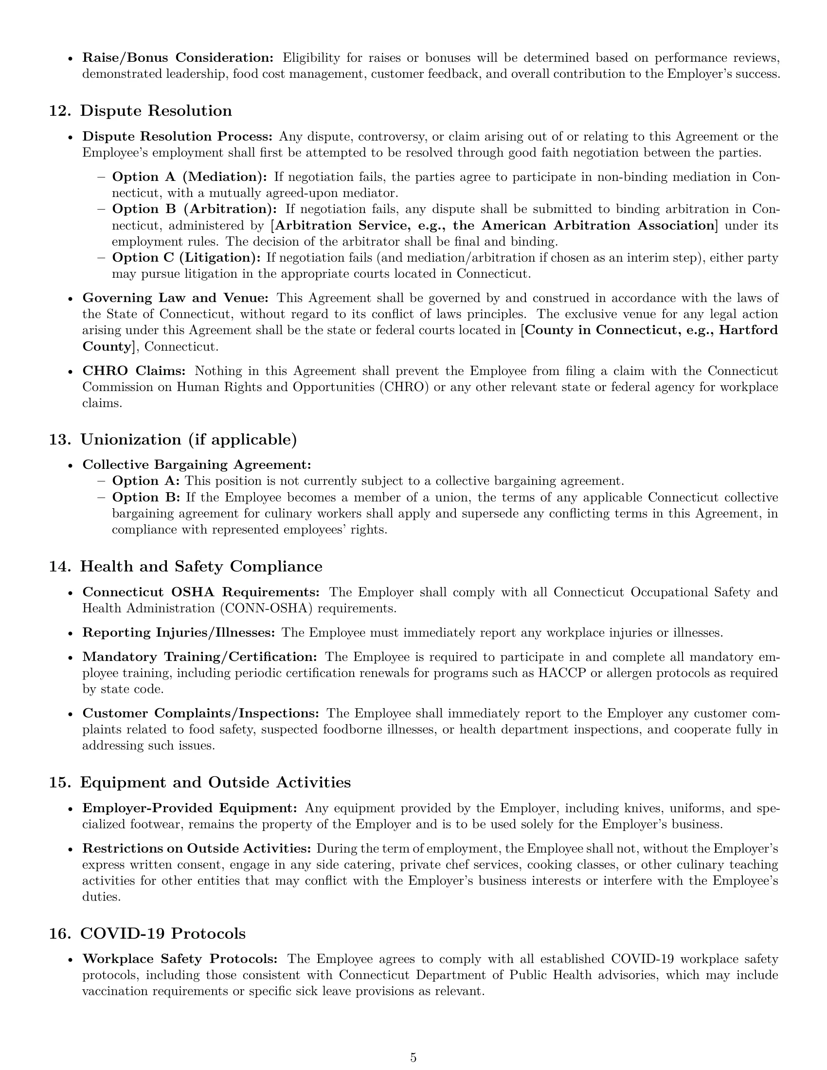 Preview page 5 of Pro Connecticut chef employment contract template